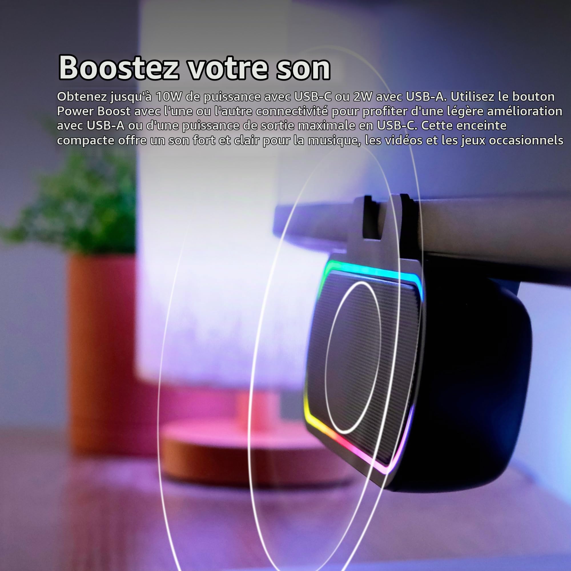 Cyber Acoustics CA-2890GX Barre de haut-parleur USB, 10 W, lumières LED à