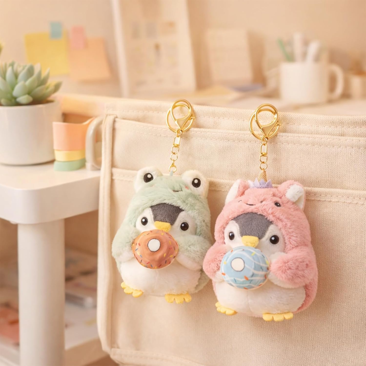 Penguin Plush Keychain, Cute Cosplay Stuffed Animal Keyring for Women, Kawaii Backpack Charms and Purse Decor for Birthday