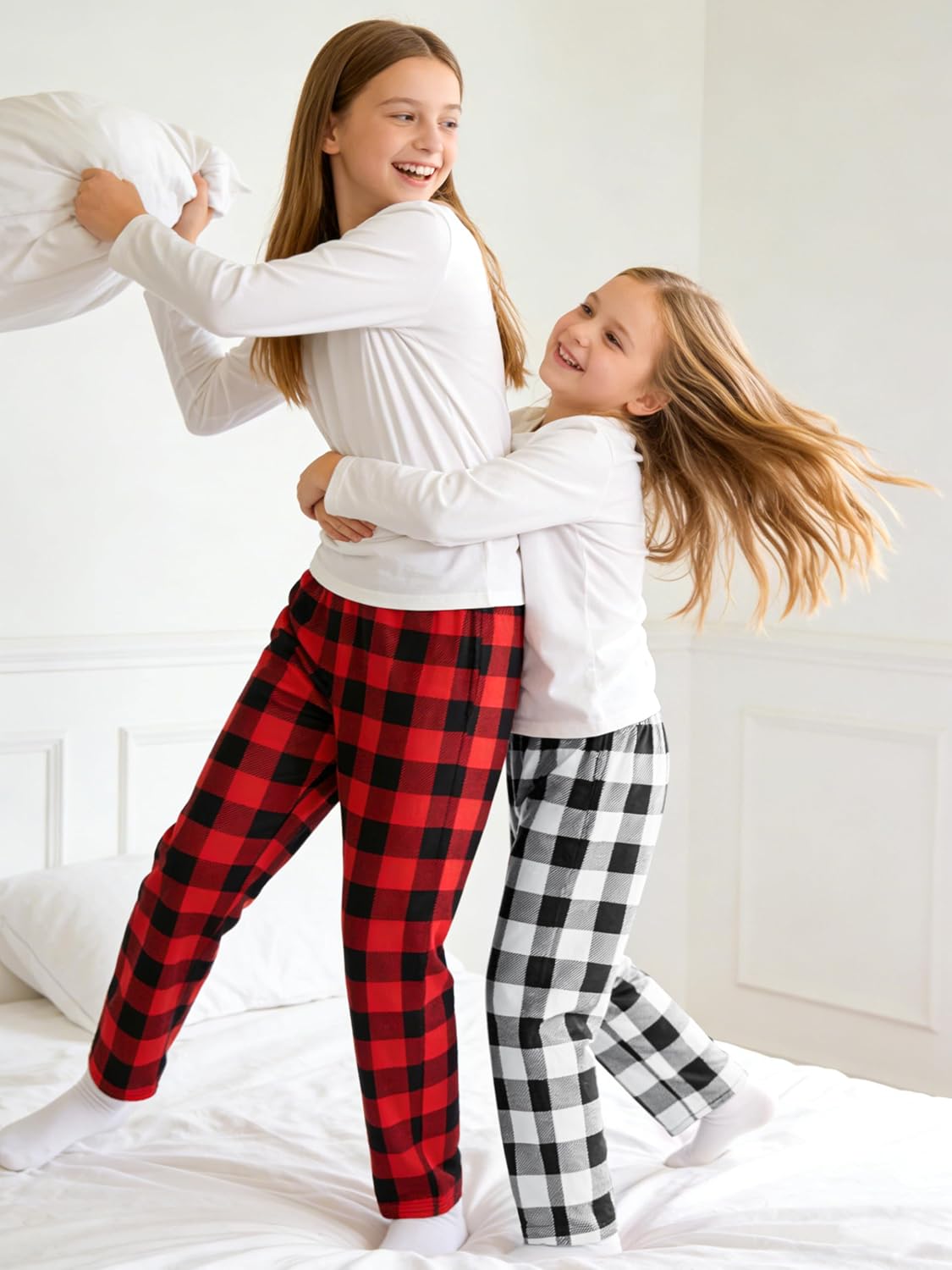 IHU Girls Pajama Pants Soft Cute Print Plaid Pattern PJ Bottoms Kids Lounge Sleep Pants Sleepwear with Pockets
