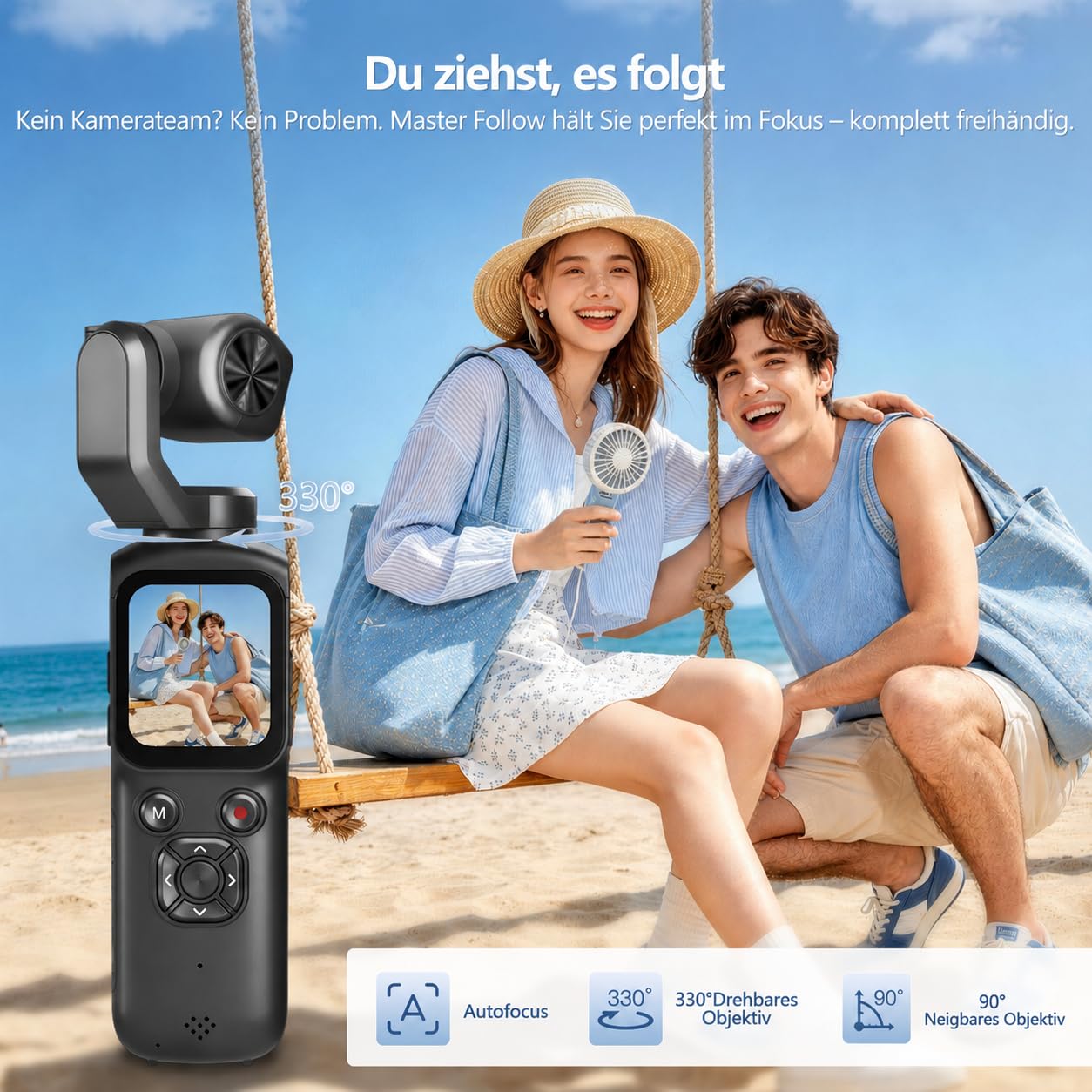 Vlog Kamera 4K, WLAN 75MP Vlogging Kamera, 1.72'' Touchscreen, schnelles Scharfstellen, Gesichtsverfolgung, Kleine Videokamera für Reisen, Outdoor Sport, mit Tripod, 16GB Karte, 2400mAh Akku
