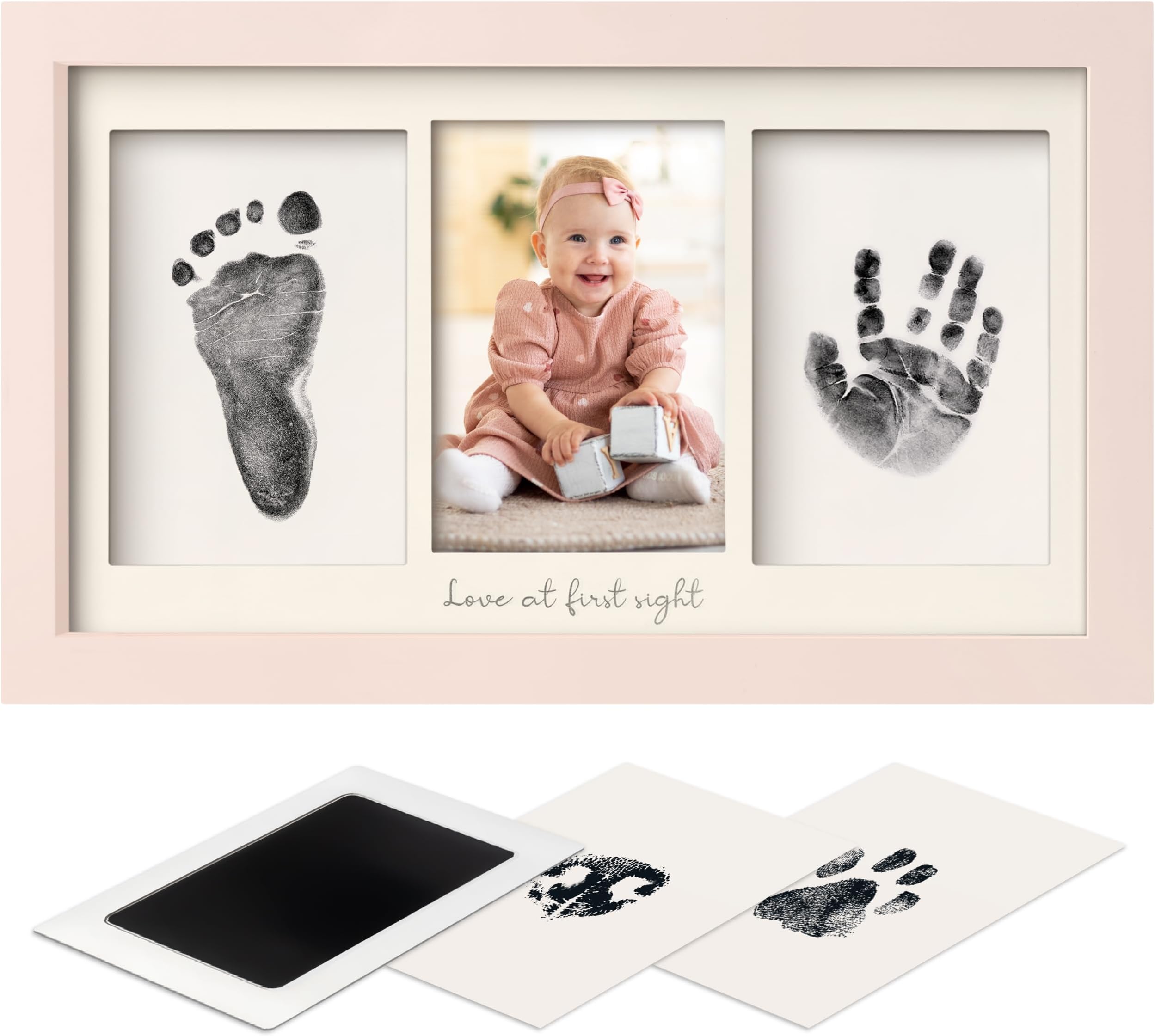 Inkless Hand and Footprint Kit, Boy, Girl, Newborn Keepsake - No Mess Ink Pad for Baby Handprint, Clean Touch Paw Print Kit for Dog, Baby Shower Gifts for New Mom First Mother's Day (Petal Pink)