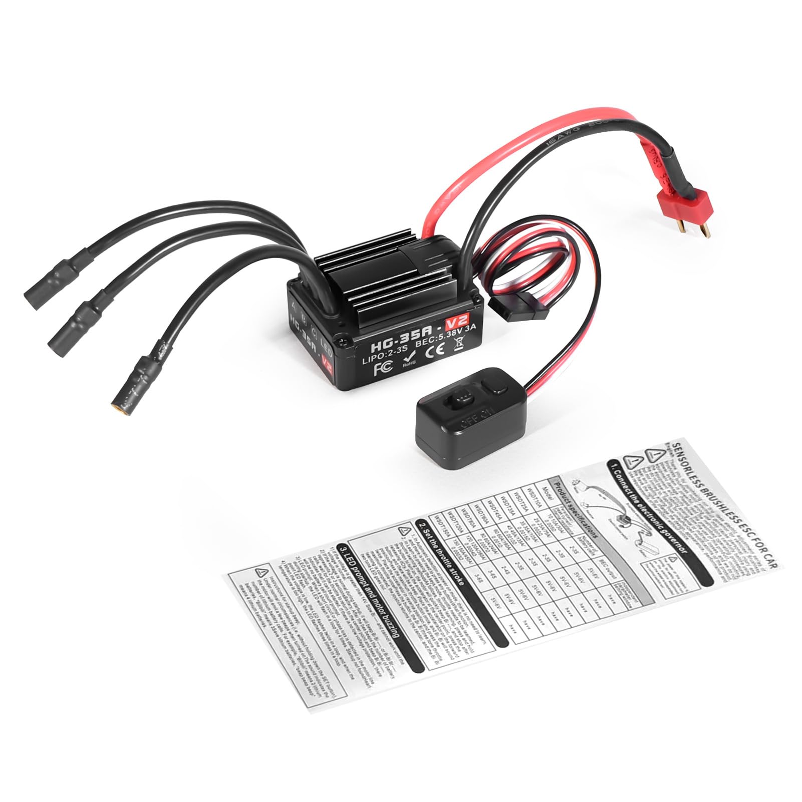 Jiawu Brushless Watertight Electronic Speed Controller for 1/10 RC Crawler Cars, High Performance Speed Controller Crawler for All-Weather Racing, Plastic Brushless ESC for Short-Course Trucks