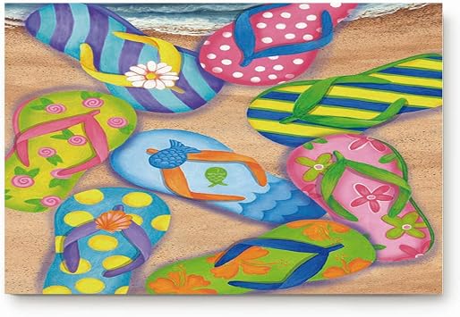 Colorful Beach Sandal Flip Flops Print Bathroom Rugs Soft Bath Rugs Non Slip, Washable Cover Floor Rug Absorbent Carpets Floor Mat Home Decor for Kitchen Bedroom16 x24