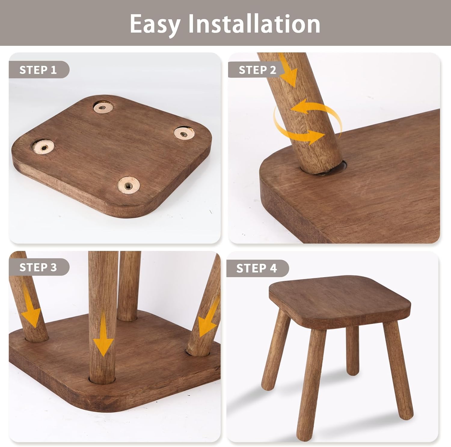 Natural Solid Wood Step Stool Wood Stool for Kids 11.7'' Sturdy Sitting Stool Wooden Step Stool for Adults Square Stool Wood Plant Stand Small Foot Stool with Four Detachable and Assembled Legs