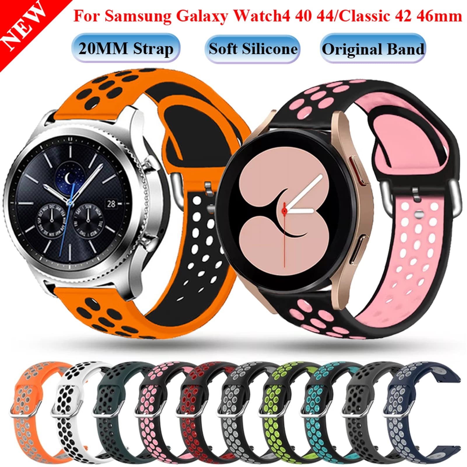 CFWSHJ Inteligentny pasek do zegarka Pasek silikonowy 40 44MM Klasyczny 42 46mm Opaska na nadgarstek 20mm Bransoletka