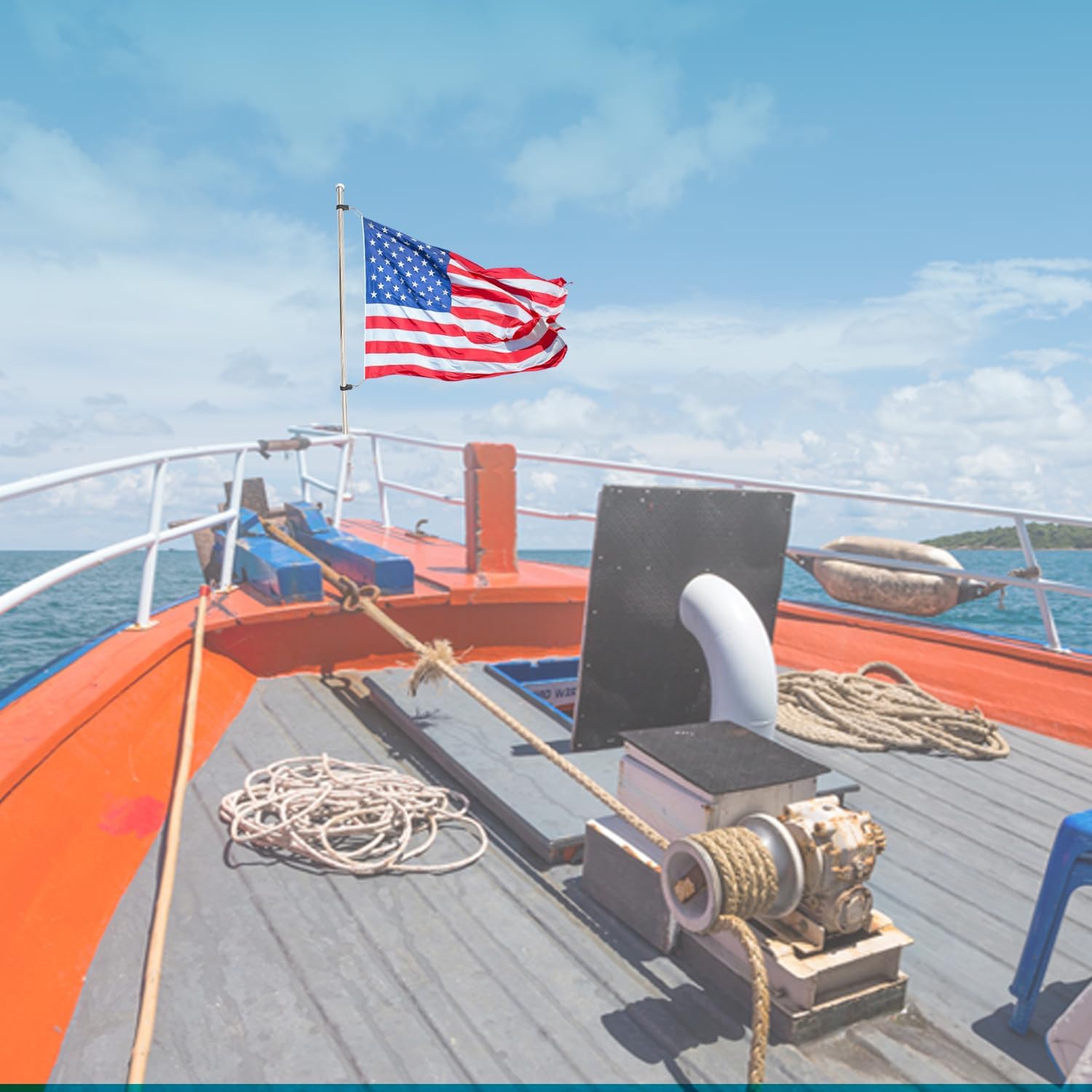 MARINE CITY 304 Stainless Steel Rail Mount Flag Staff Pole with Adjustable Clamps and 12x18 Inches US Flag, Bright Polished Attractive Finish, Ideal for Marines, Boats, Yachts - Image 7