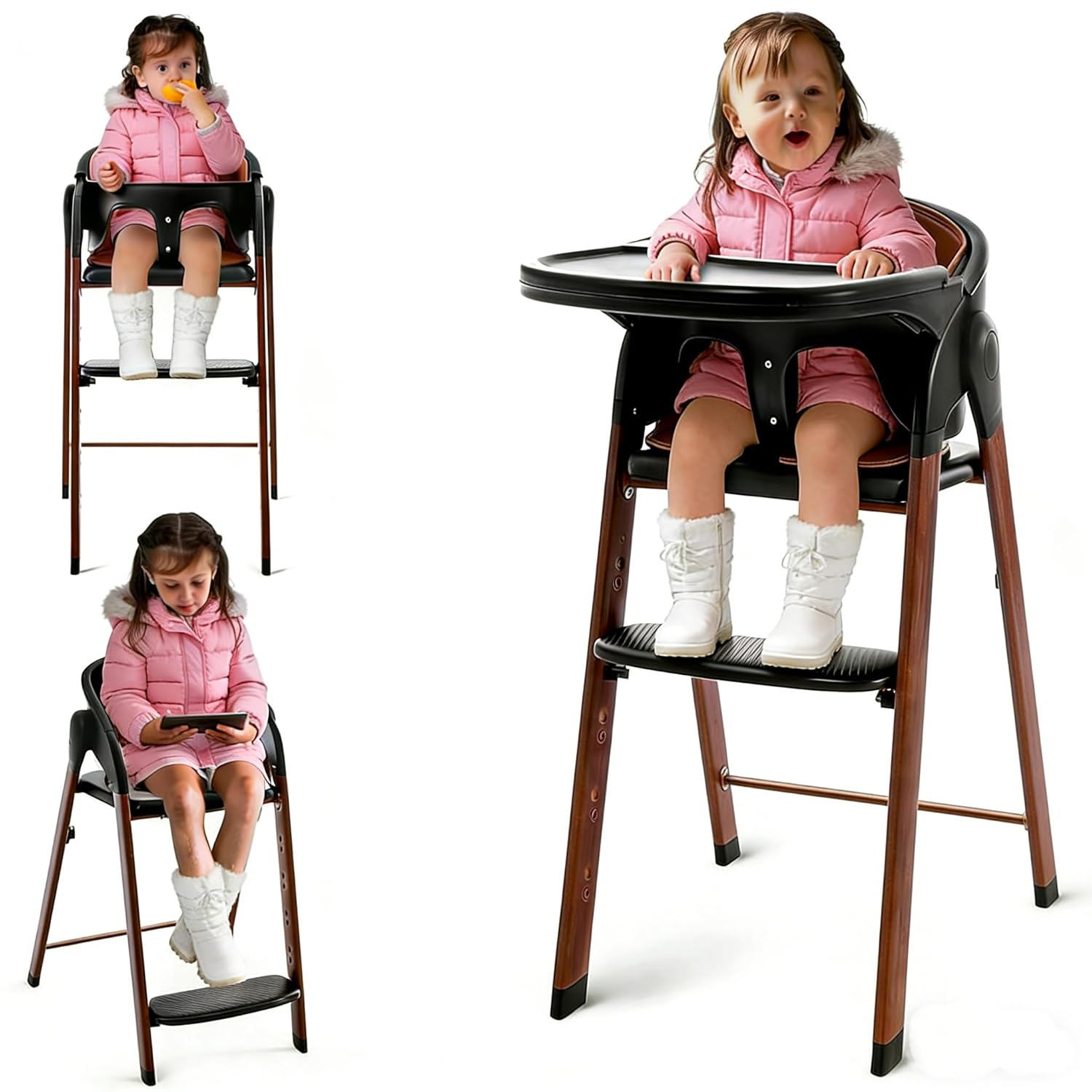 5 in 1 Baby high Chair,Adjustable Convertible Infant Chair with Removable Tray, Easy to Clean,Black - Image 1 of 7