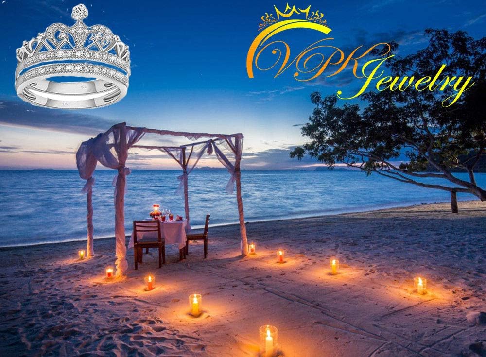 Princess Crown Tiara Ring Real 925 Sterling Silver Wedding Engagement Crown 2 pc set 2.00ct Women Ladies