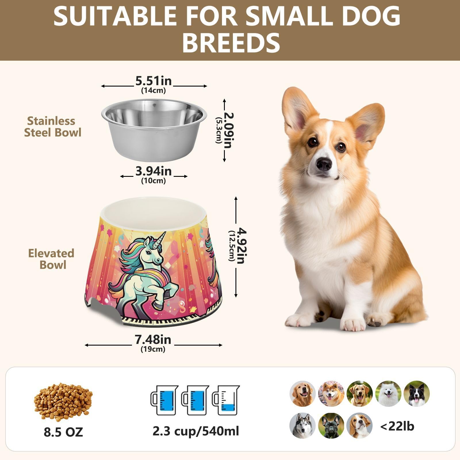 Mignon Licorne Rose Gamelles AntidéRapantes pour Chiens,Empilables en Acier Inoxydable pour Chiots