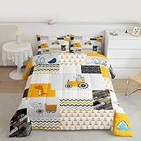 Vista 14 de Feelyou Juego de edredón de construcción, tamaño individual, para niños, con dibujos animados, carro, excavadora, tractor, equipo de edredón
