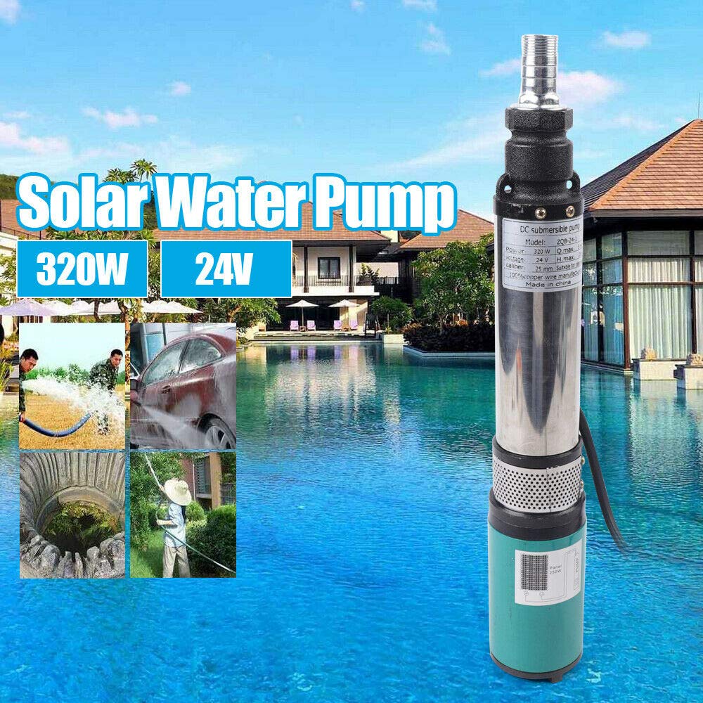 Bomba de inmersión solar para pozos profundos, CC 24 V, 320 W, acero inoxidable, 5 m³/h, 25 m