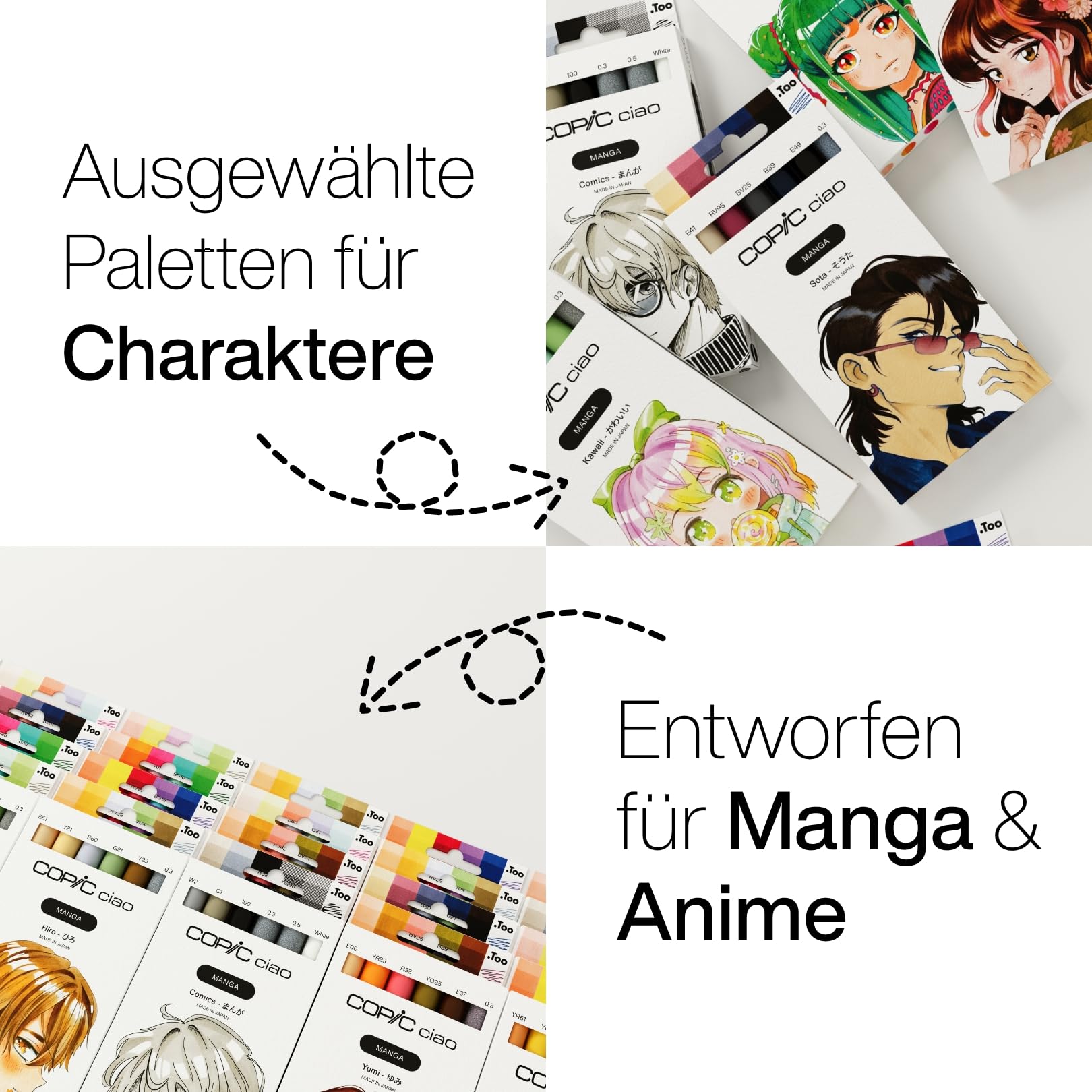 Copic Ciao MANGA Set Nami, Marker Set mit 5 leuchtenden Grün- und Blautönen inkl. 1 Multiliner 0,3 mm in Grün, Twin Marker mit einer mittelbreiten und einer Brush Spitze