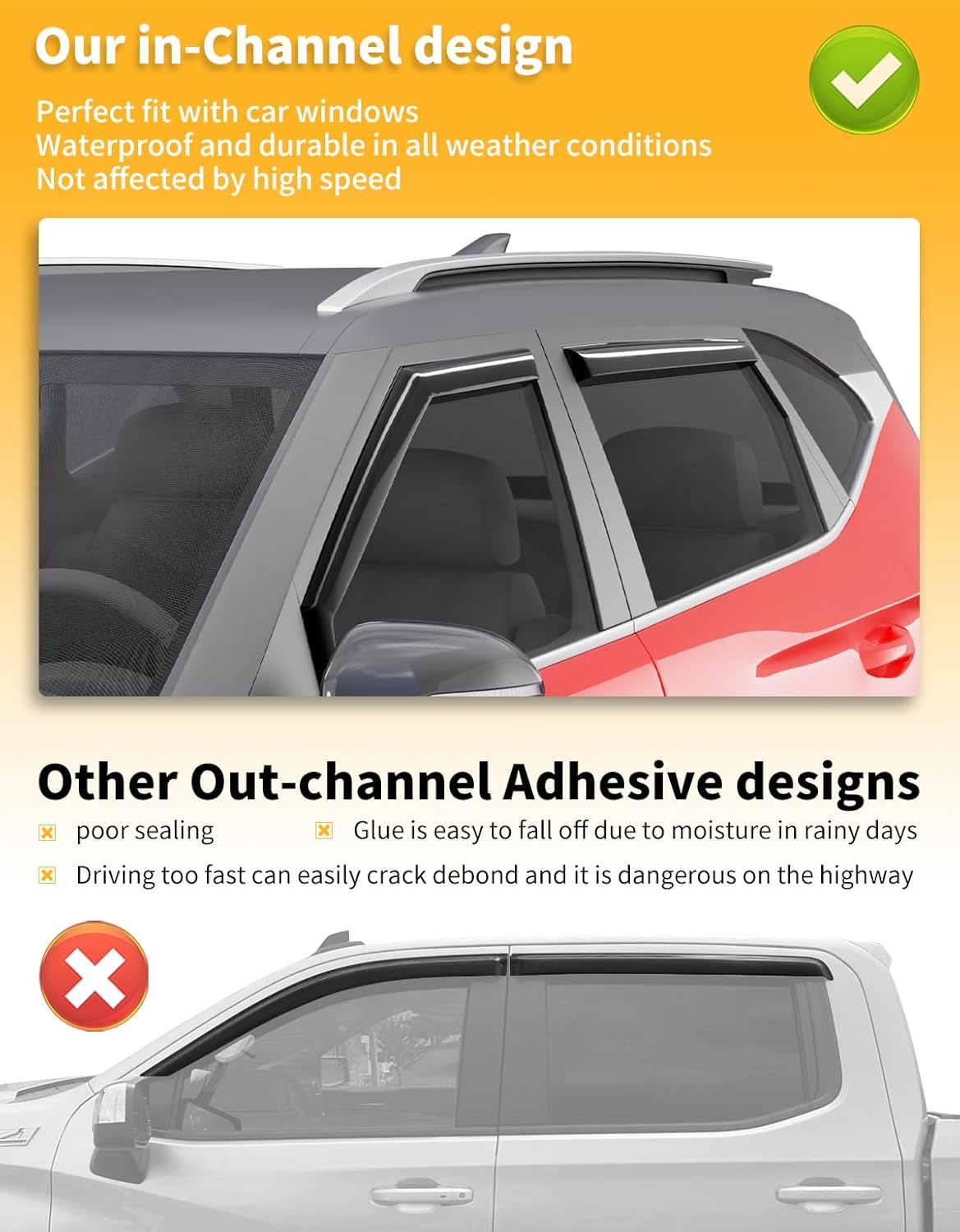 in-Channel Window Rain Guards Fit for Kia Seltos 2021 2022 2023 2024 2025 2026, Extra Durable Window Visors Window Deflectors Vent Visors Vent Shades Car Accessories-4 pcs