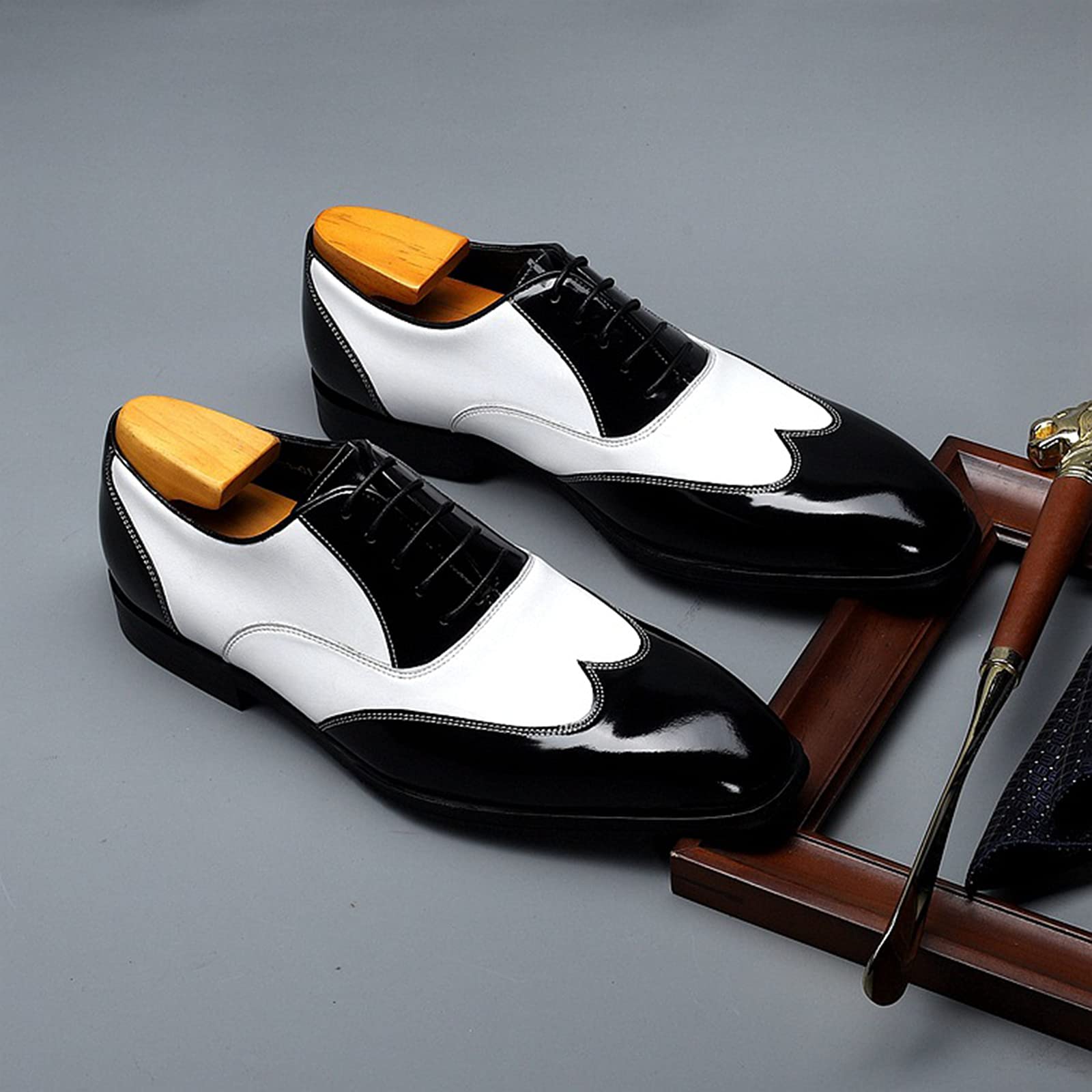 Bruiloft herenschoenen Formele herenschoenen met veters, ronde gepolijste neus, ademend PU-leer, derbyschoenen, blokhak, antislip rubberen zool, zakelijk Heren Oxfords(Black,38 EU