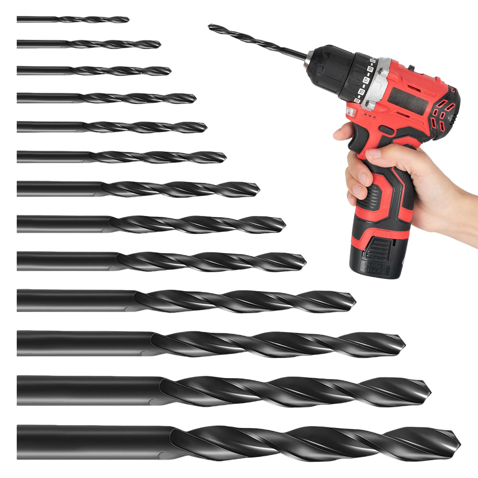 13 PCS High-Speed Steel Twist Drill Bit Set for Hard Metal, Steel, Porcelain, Glass, Brick, Tile, Cement, Wood and Plastic - Industrial Strength Professional Drill Bits 1.5mm to 6.5mm