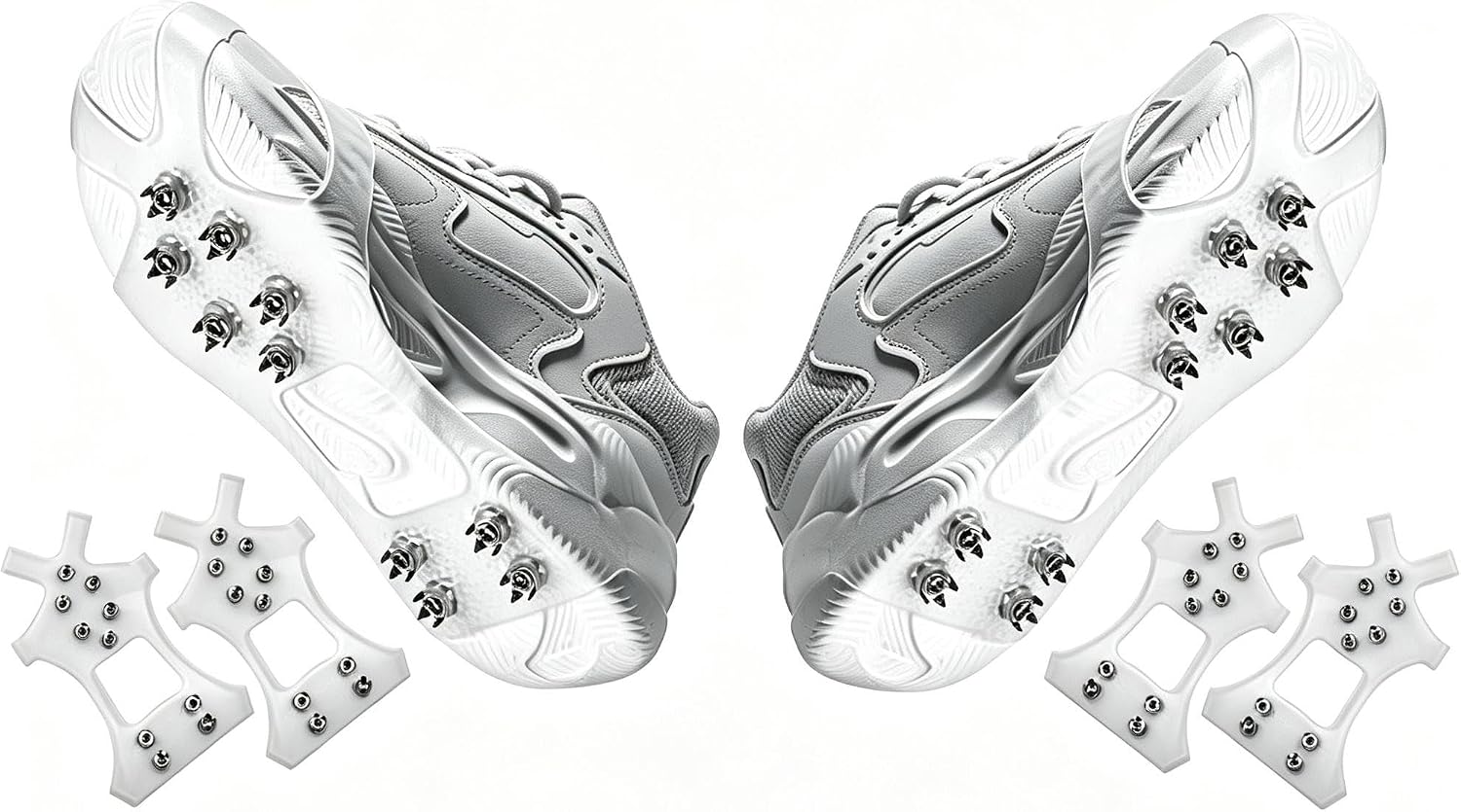 Anti-Slip Shoe Covers Crampons 2 Pairs(M+L) for Boots Shoes 10 Steel Rubber Spikes Ice Cleats Grippers Stretch Footwear