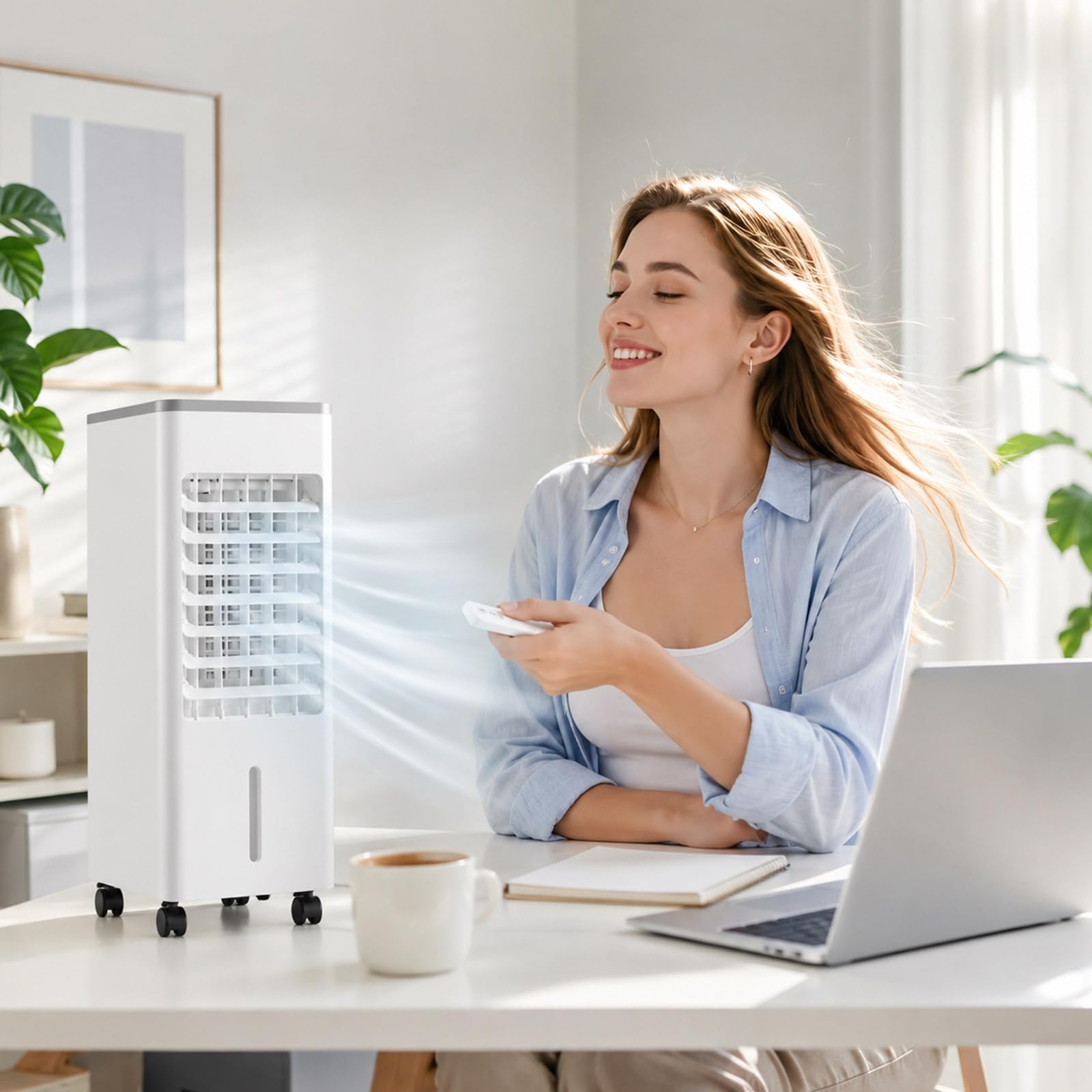 Mobile Klimaanlage ohne Abluftschlauch, Ventilator mit Wasserkühlung, Tragbare Klimagerät leise, Luftkühler mit Wasser, Portable Air Conditioner, Verdunstungskühler, Evaporative Air Cooler, Weiß