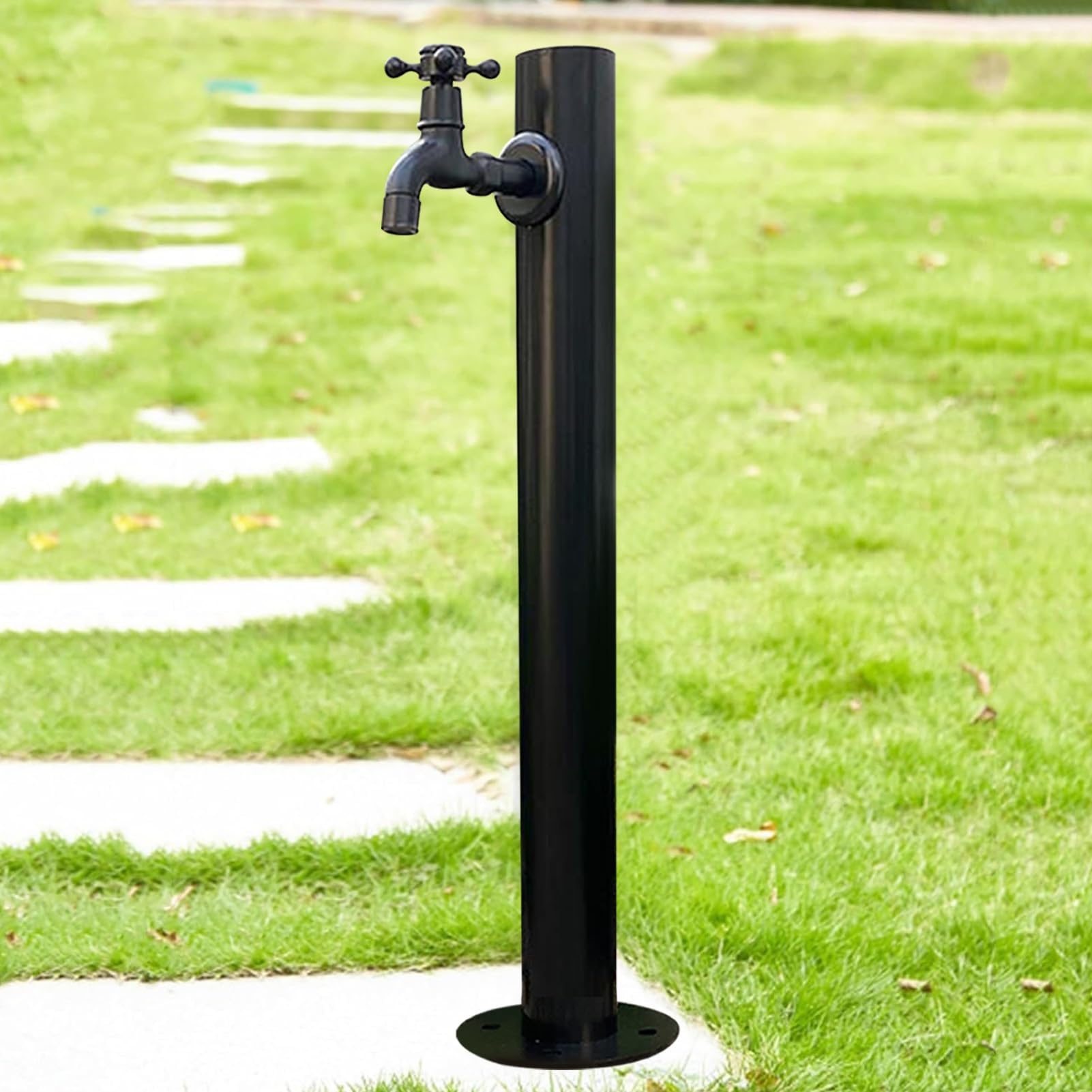 Outdoor Column Garden Tap, Black Freestanding Hose Stand Cylindrical Vertical Post Faucet, Stainless Steel Water Column Faucet for Farm Pasture Backyard Irrigation Washing(Height: 95cm/37.4in)