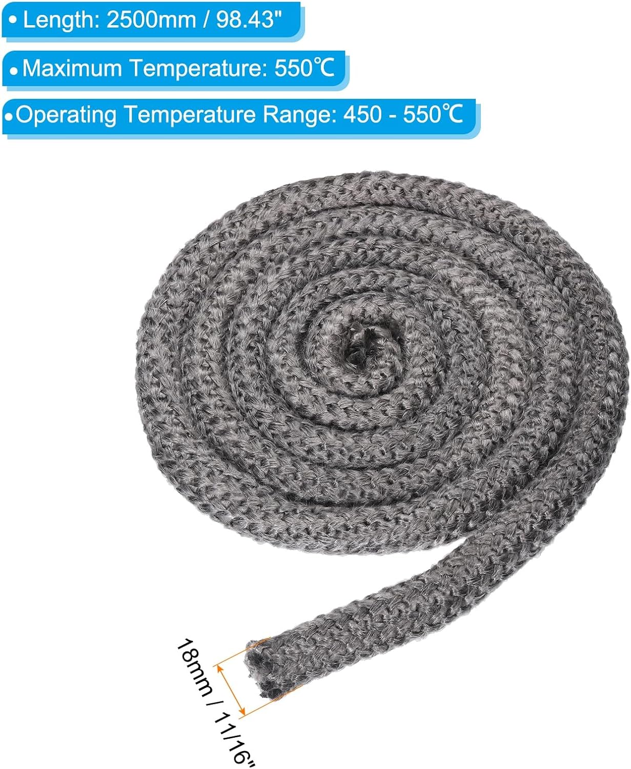 PATIKIL 11/16" x 98" Wood Stove Gasket, 2Pcs Graphite Fiberglass Round High-Temperature Resistance Seal Rope Replacement for Stoves Fireplace Door, Black