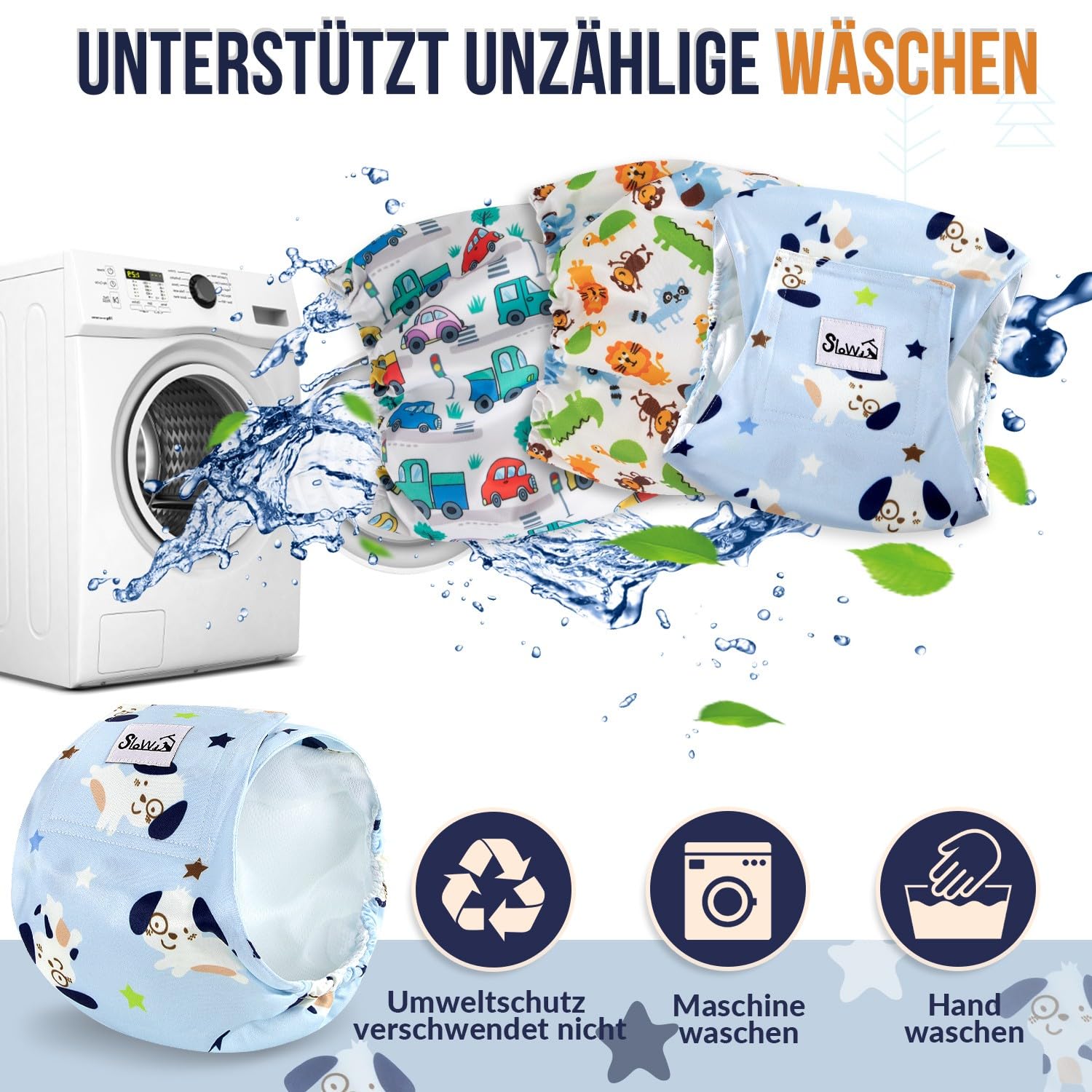 SlowTon Hundewindeln für Rüden, 3 Stück waschbare Wiederverwendbare Rüdenwindel Höschen für Hunde Läufigkeit und Inkontinenz, hoch saugfähige Rüdenbinde mit starkem und flexiblem Befestigungsmittel