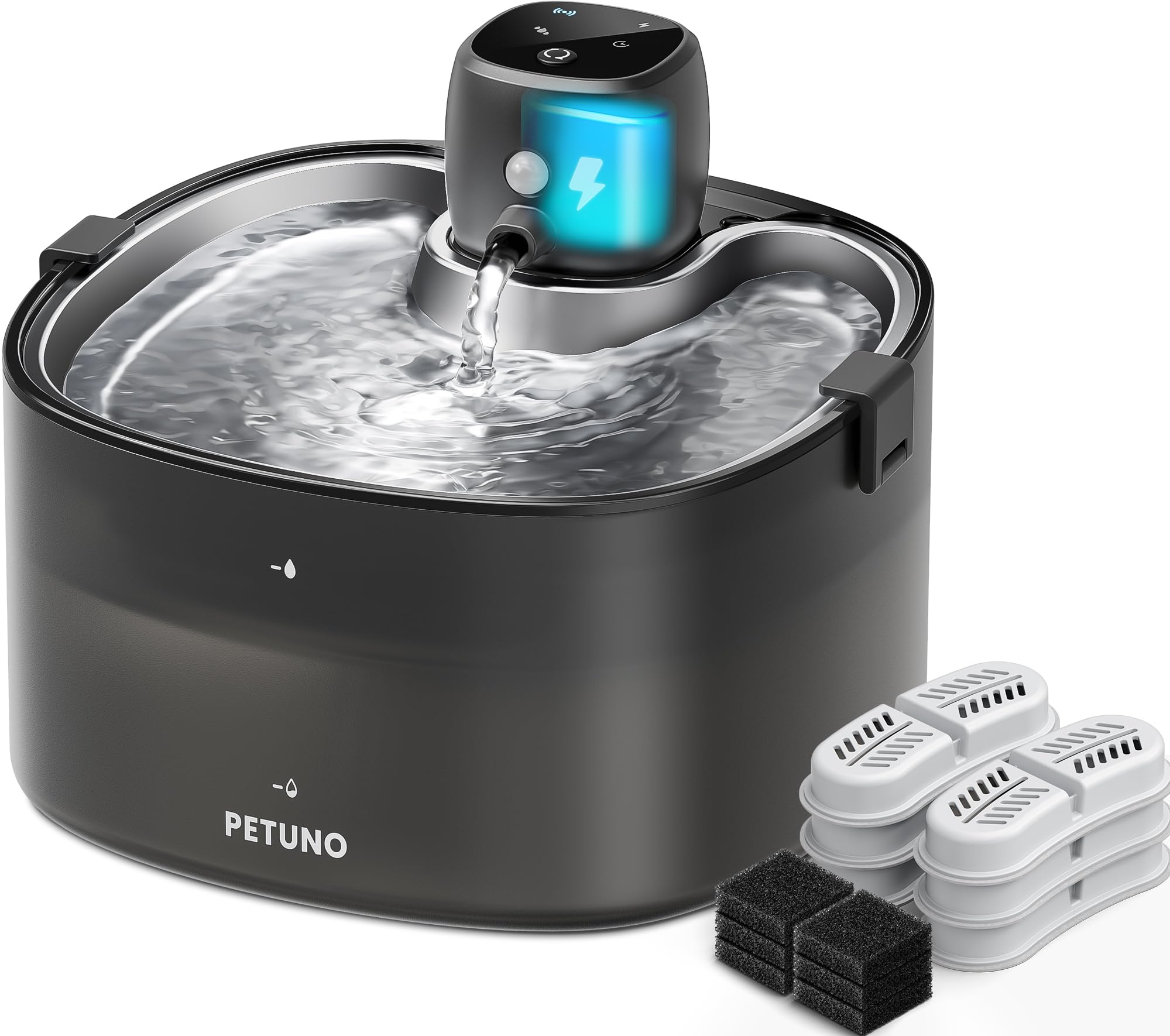 Wireless Cat Water Fountain, Cat Fountain Battery Operated 4000mAh, 88oz/2.6L Pet Water Fountain Cordless with Motion Sensor & Stainless Steel Tray, Quiet Pump & Locking Lid, with 6 Filters