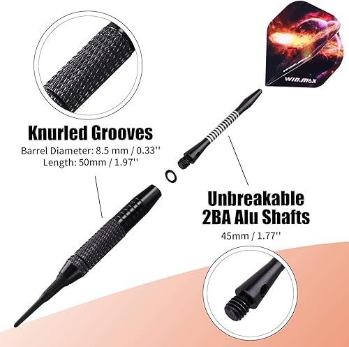 Miniatura 32 de WIN.MAX Juego de dardos de punta de plástico – Juego de dardos de punta suave – 12 piezas de 0.63 oz con 100 puntas de dardos adicionales, 12