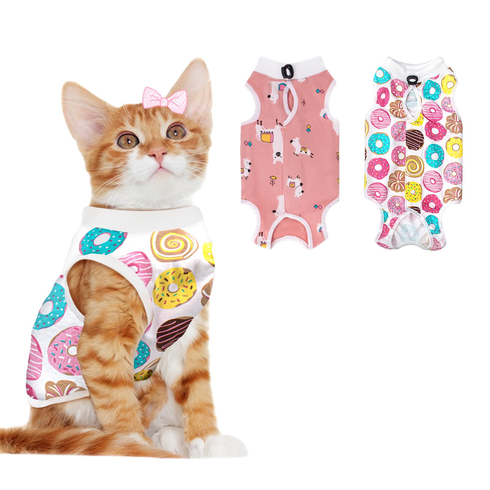 2 PCS Cat Recovery Suit for Spay Abdominal Wounds Cat Onesie for Cats After Surgery Recovery Suit Female Breathable E-Collar Alternative Kitten Onesie Anti Licking (Medium) — image 1