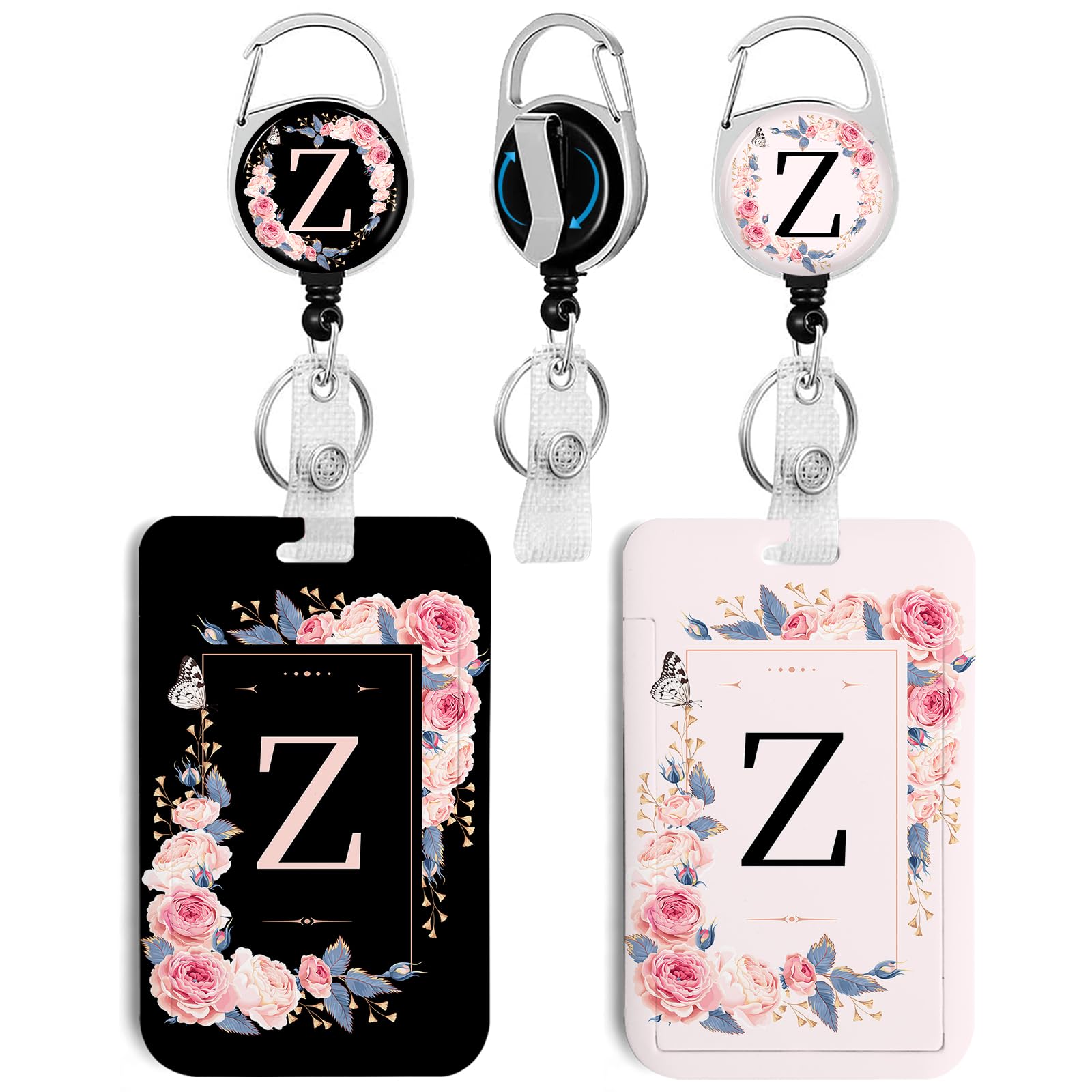 2 Pack A-Z Letter ID Badge Holder with Clip Badge Reels Retractable Heavy Duty,Keychain，ID Holder for School Nurse Office Z
