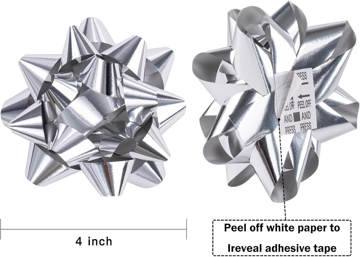 WRAPAHOLIC 4 Inch Metallic Silver Gift Bow Assortment (12 Bows) for Birthday, Wedding, Christmas, Baby Shower, Bridal Showers - Image 2