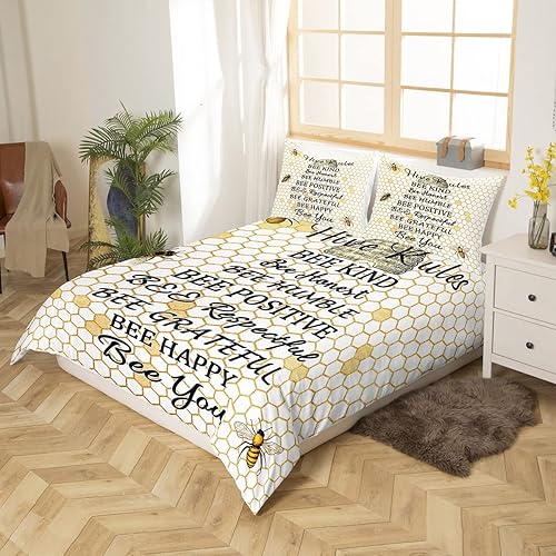 Miniatura 2 de Erosebridal Funda de edredón de panal tamaño King para niños y niñas, juego de ropa de cama de abeja amable de abeja honesta, funda de edredón de