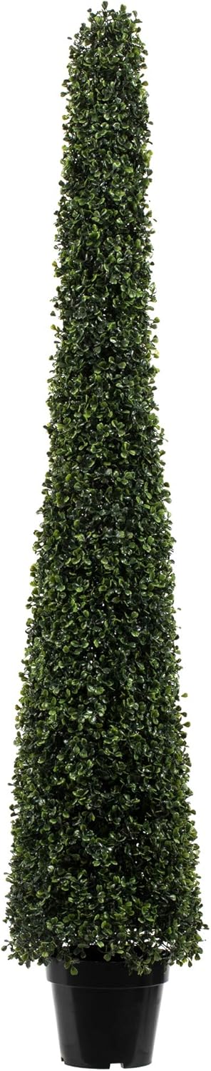 Vickerman Everyday Artificial Boxwood Topiary Cone 5' Tall - UV Resistant Indoor Outdoor - Potted Natural Green - Faux Tree Decoration for Home Patio Entryway
