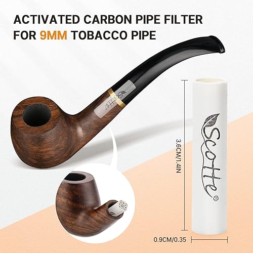 Miniatura 2 de Scotte Filtros de tubería Filtro de tubo de tabaco de carbón activado de 0.354 in con tapa de cerámica dual 100 piezas Núcleo de filtro para fumar