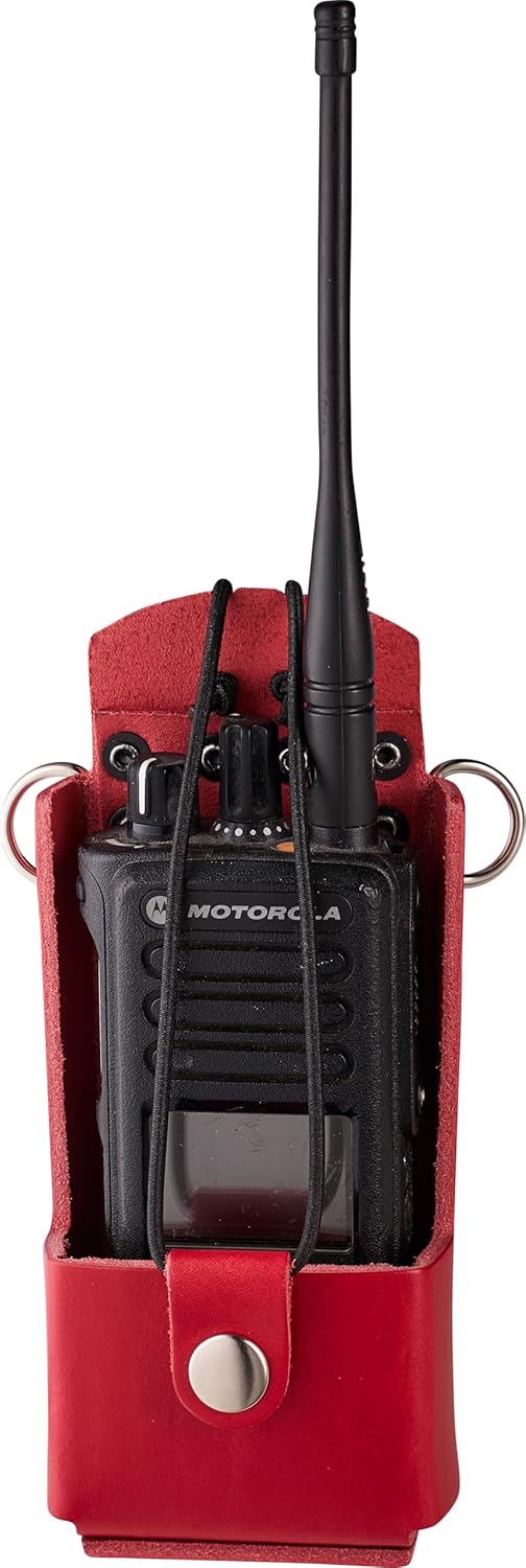Perfect Fit Shield Wallets Black Leather Radio Holder for Two Way Radios, Universal Fit for HT750/HT1250, Durable Leather Open Radio Case, Tactical Holster with D Ring for Firefighters & Responders