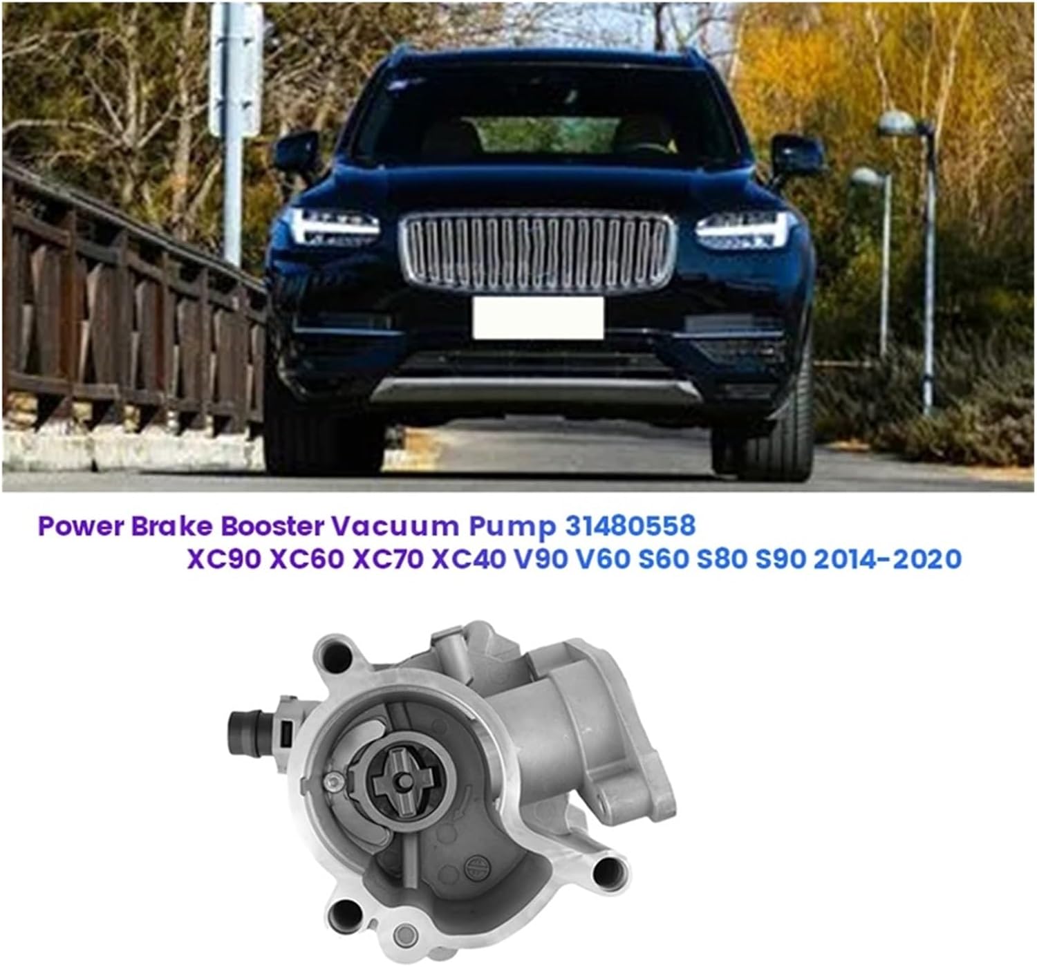 Car Power Brake Vacuum Pump 31480558 Compatible with Volvo XC90 XC60 XC70 XC40 V90 V60 S60 S80 S90 2014-2020 Turbo Booster Pump Parts