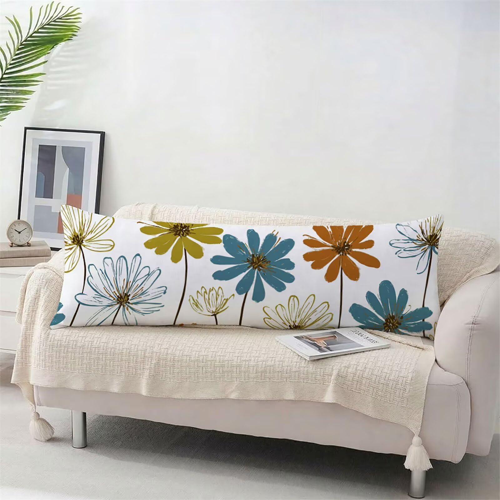 Funda de Almohada 180 cm Flores Protector Almohada 60x180cm Suave Terciopelo Funda Cojin, Blanco Pillow Case Transpirable, con Cierre de Cremallera Lateral Cushion Covers para Dormir de Lado bz-705