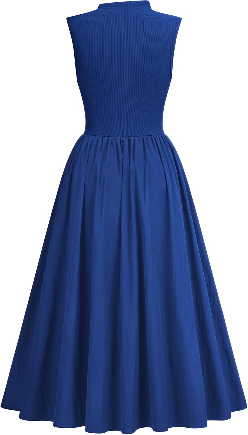 Miusol Women's Retro Half Collar Sleeveless with Pocket Casual Swing Dress - Image 5