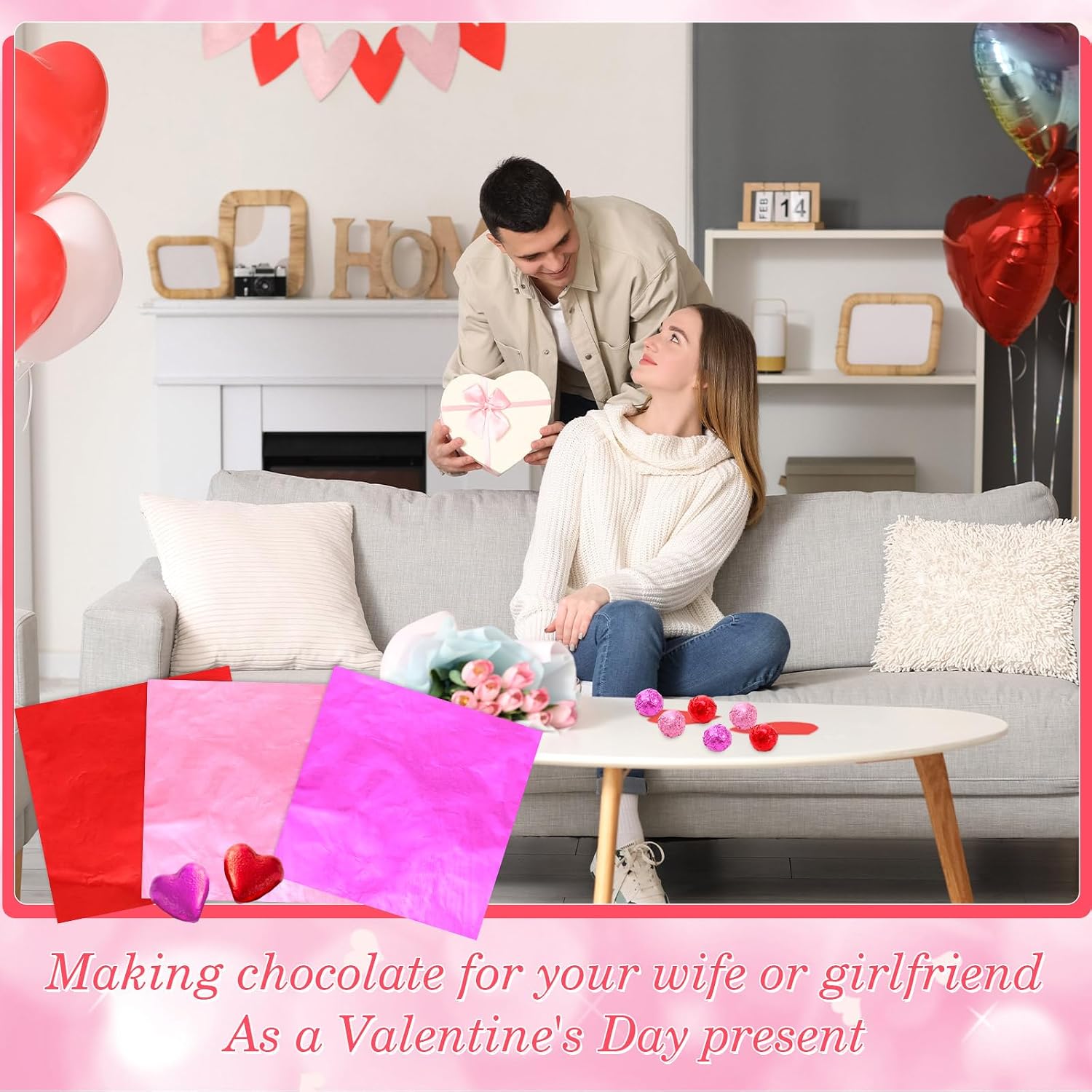 Gersoniel 400 Sheets Valentine's Day Foil Chocolate Candy Wrappers Aluminum Tin Foil Wrapping Paper for Packaging Wrappers DIY Baking Homemade Wedding Party Favors(6 x 6 Inch,Solid,Red,Pink,Hot Pink) image 4