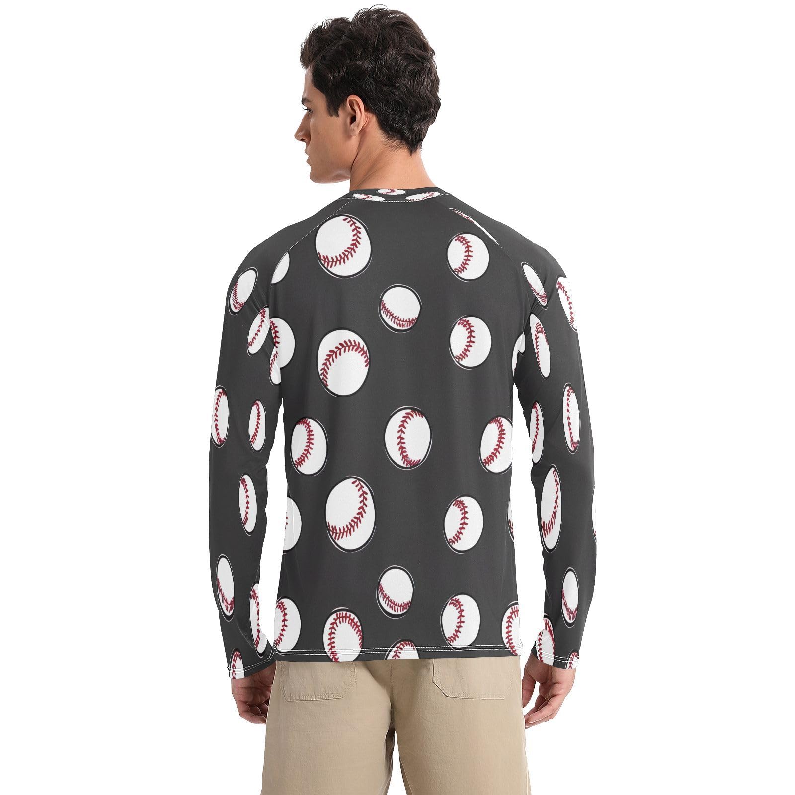 Bulletgxll Base Ball Men's Sun Protection Shirts UPF 50+ Long Sleeve UV Rash Guard Quick Dry Swim Shirts