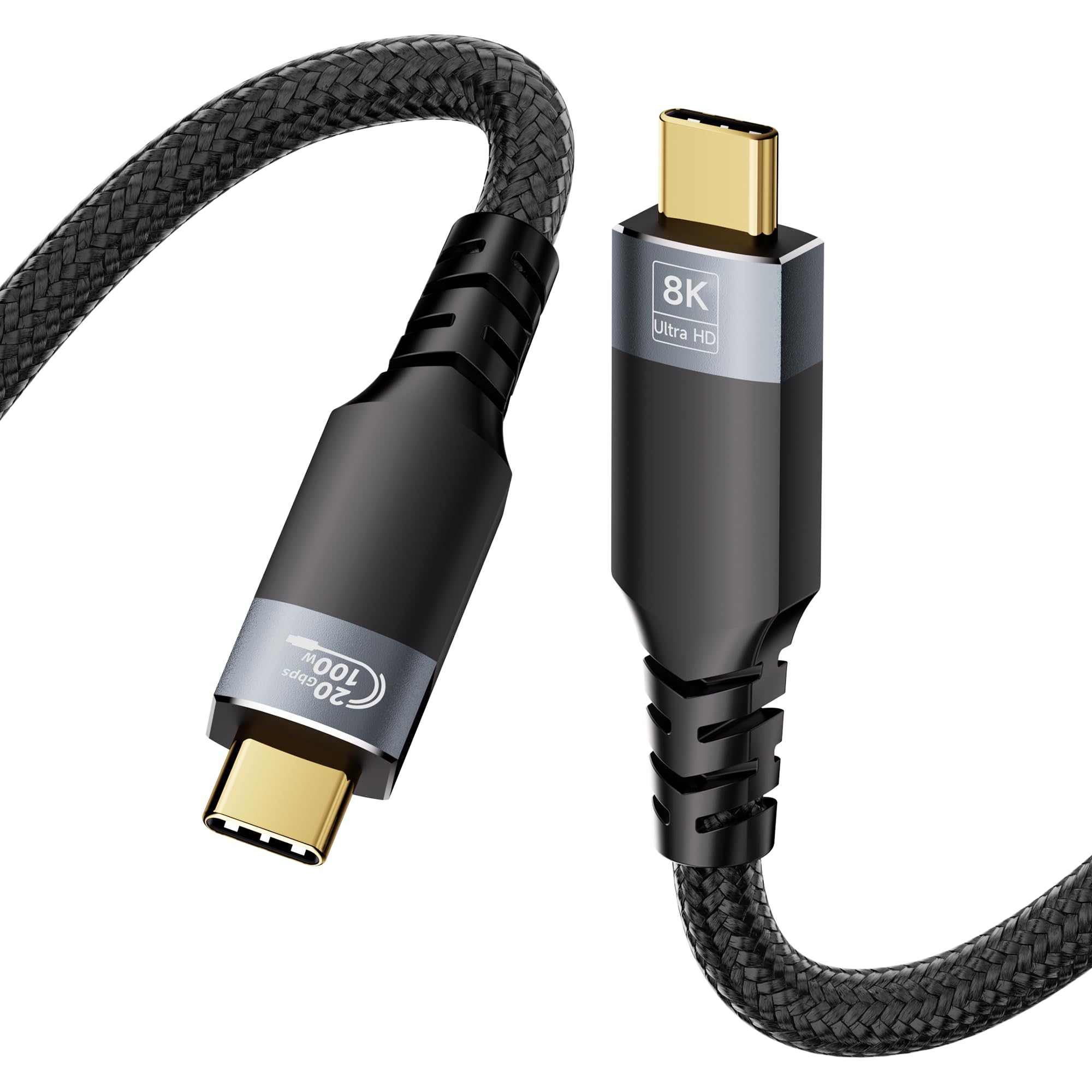 Kabel USB-C, szybkie ładowanie 100 W, 5 A, USB 3.2 Gen 2,20 Gb/s, kompatybilny z Thunderbolt 3 wideo 8K przy 30 Hz 4K przy 120 Hz (1,5 M, USB)