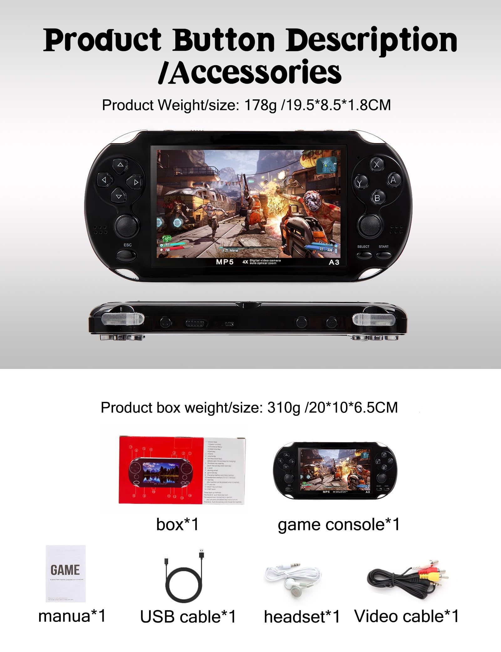 CZT Consola de videojuegos de 4,3 pulgadas 8 GB incorporada 2100 juegos gratis para múltiples simuladores consola de juegos portátil video/música salida de TV juego se puede archivar un regalo de