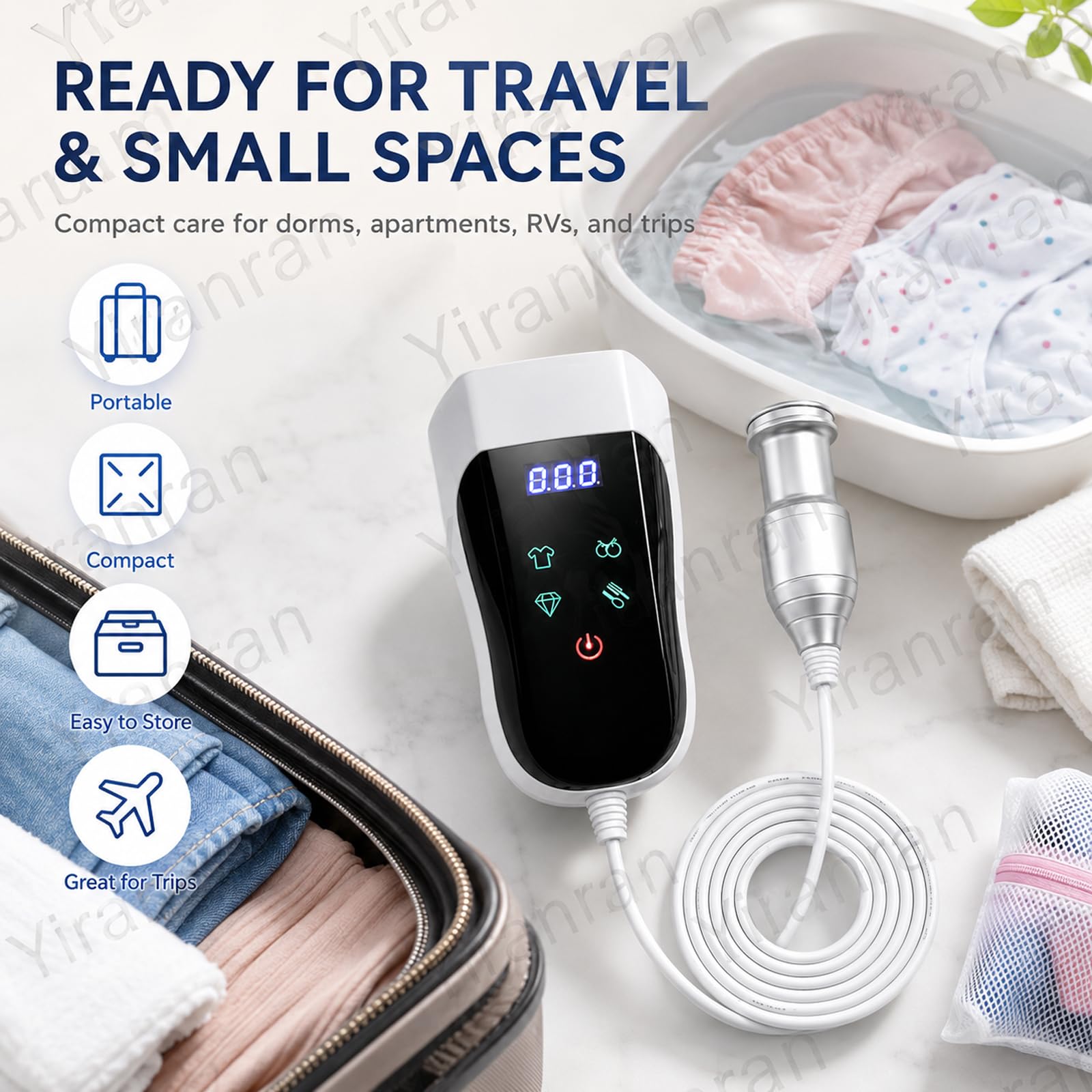 Przenośna ultradźwiękowa myjka ultradźwiękowa, mini zanurzeniowa myjka ultradźwiękowa, automatyczny timer, 60 kHz, idealna do małych przedmiotów, takich jak bielizna, ubrania dziecięce, biżuteria
