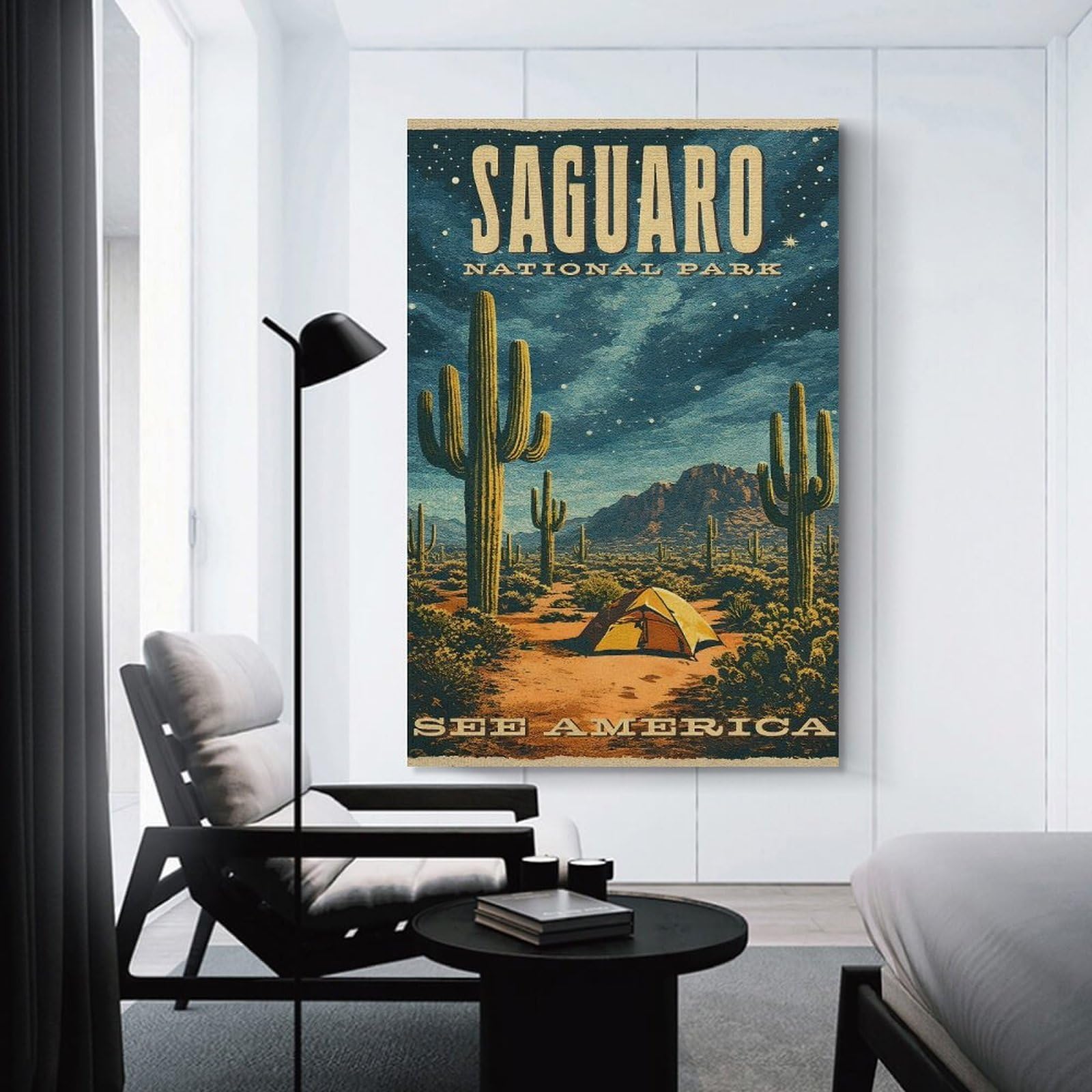 Junmoney Saguaro National Park Vintage Wall Decor Canvas Print, 24x36inch(60x90cm), for Home Lounge, Bedroom Or Reading Nook, Decorative Artwork for Empty Walls