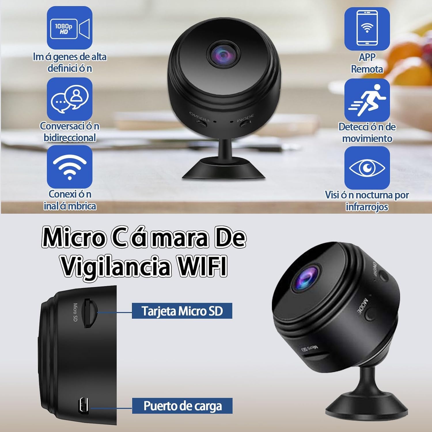 Camaras Para Espiar Genérico Cámara Espía Oculta HD 1080p - Mini Cámara Espía WiFi Para Ver En El Móvil, Graba Audio E Imagen- Vigilancia Camuflada Con Sensor De Movimiento,visión Nocturna, Inalámbrica Sin
