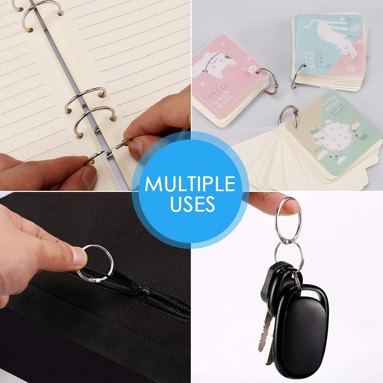LOONENG 1 Inch Loose Leaf Binder Rings, 100PCS Nickel Plated Steel Book Rings for Index Cards, Crafts, Reports, Flash Cards, Notebook, Keychain, Loose Leaf Paper, Photo Albums : Office Products