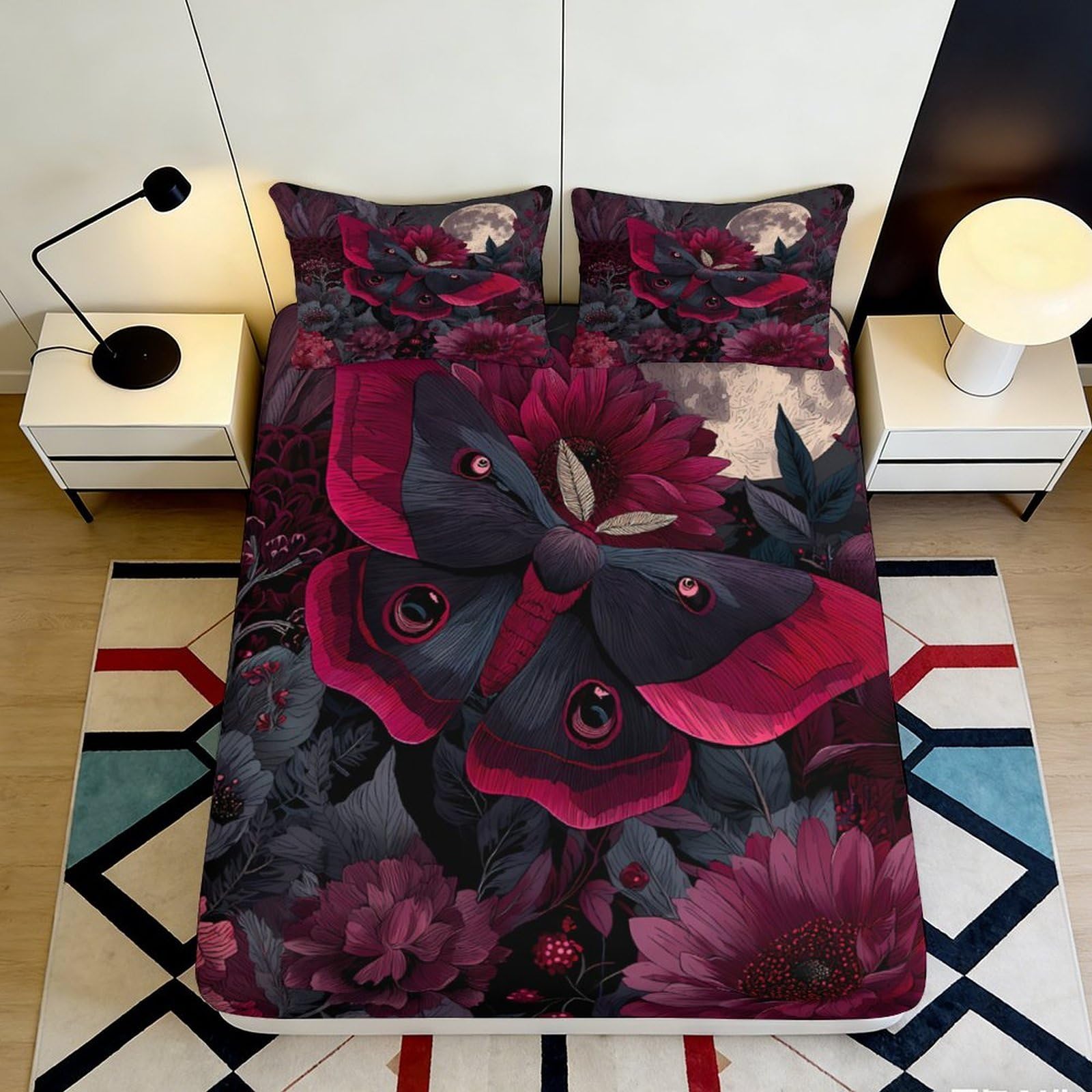 Floral Decor 3D Printed Fitted Sheet with Butterfly Motif, Microfiber Soft Touch, Guest Room Bedding, Machine Washable Bed Cover 90x200x25cm