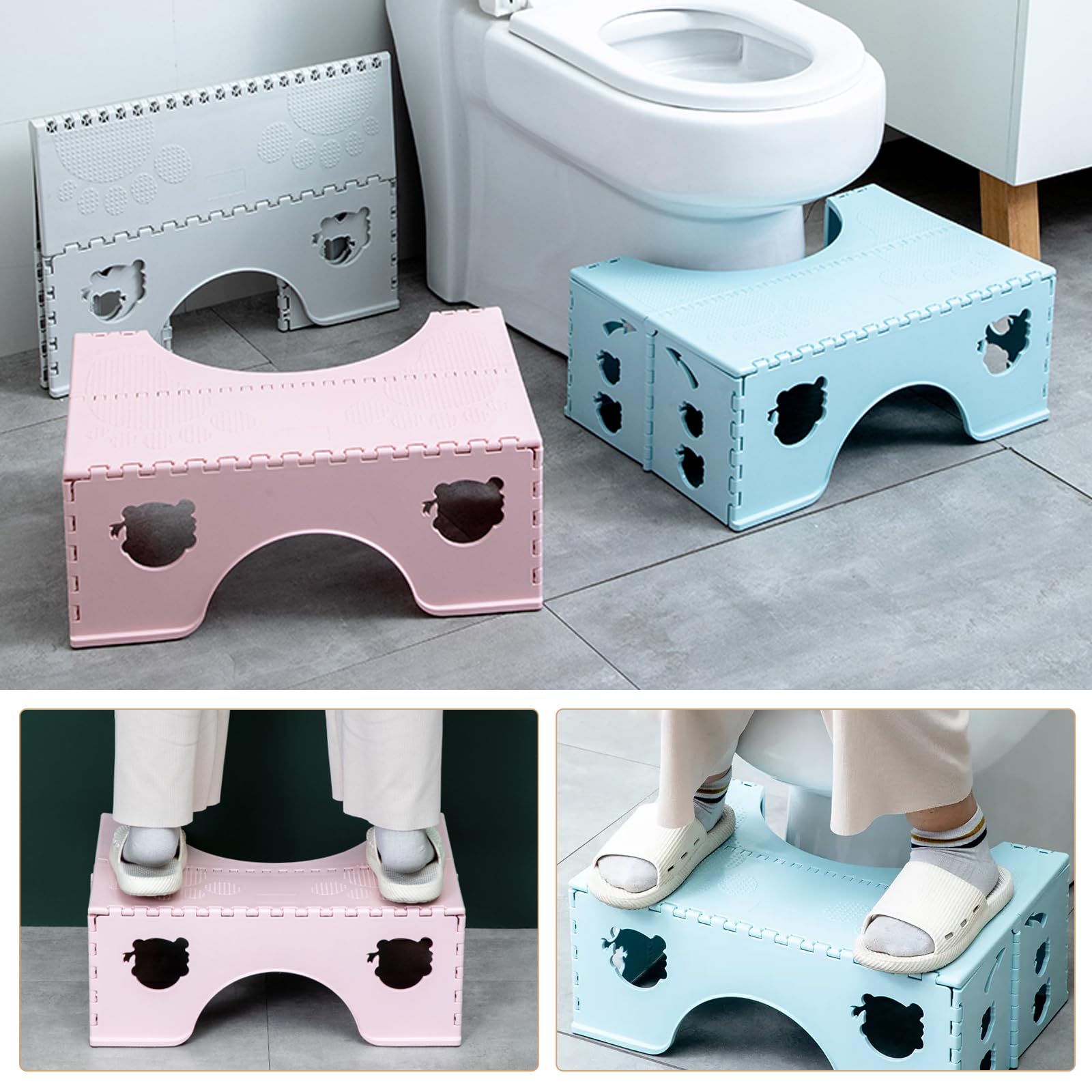 Sgabello WC pieghevole, sgabello per WC, bagno Squatty Potty Schemel per contro le emorroidi, stitichezza, gonfiore, poggiapiedi, per adulti e bambini (blu)
