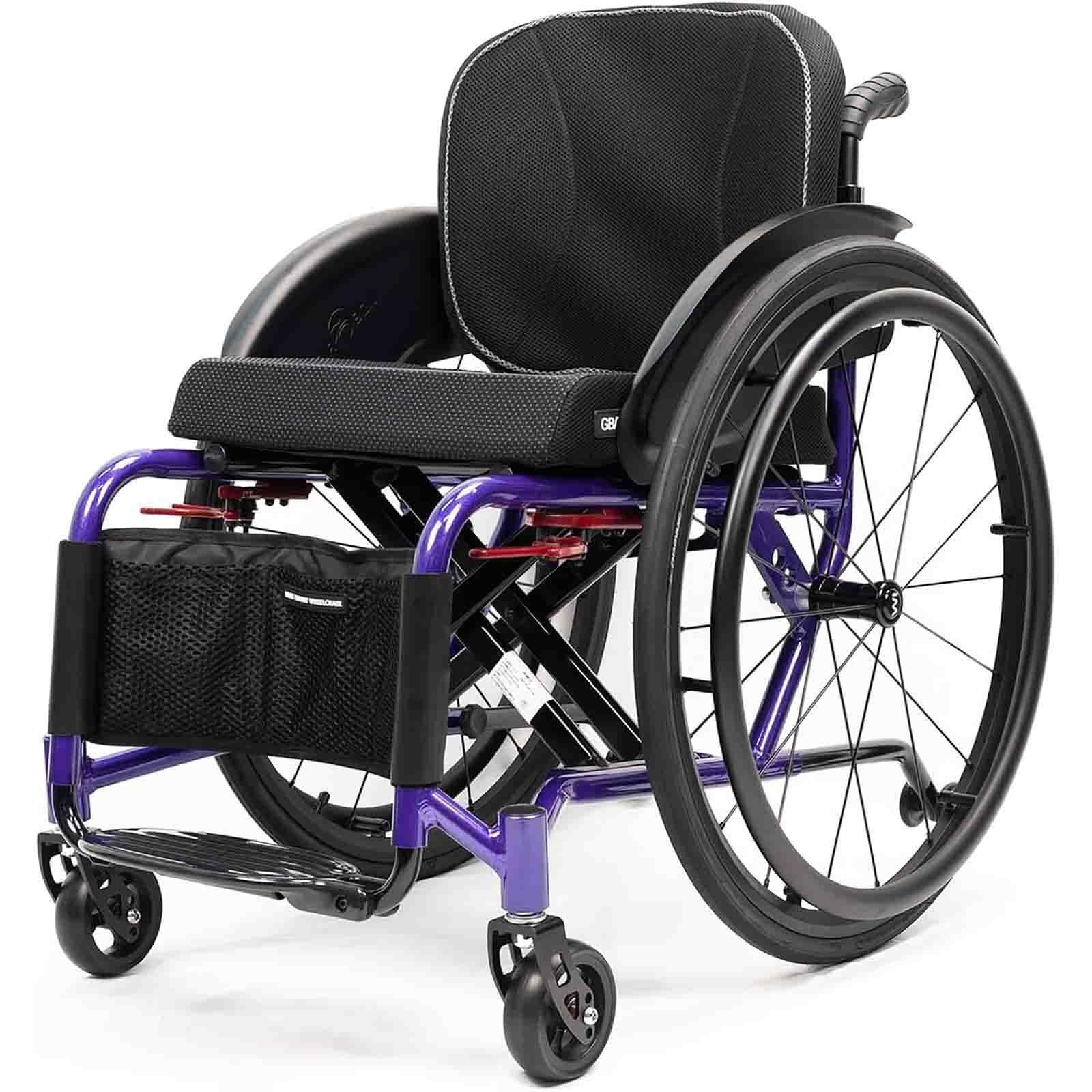 Przenośny wózek inwalidzki, składany terenowy, ultralekki, sportowy, samojezdny, ze stopu aluminium, z ręcznym napędem (fioletowy A, szerokość siedziska 40 cm/15,7 cala)