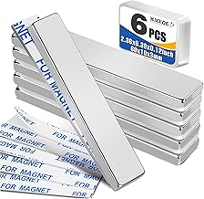 MIKEDE Magnets 6pcs Neodymium Magnet 2.36x0.39x0.12inch Strong Rare Earth with Adhesive Backing Heavy Duty Fridge Magnetic Strips Refrigerator Blocks Crafts Extra Super Sticky Bar 60x10x3mm (Silver)