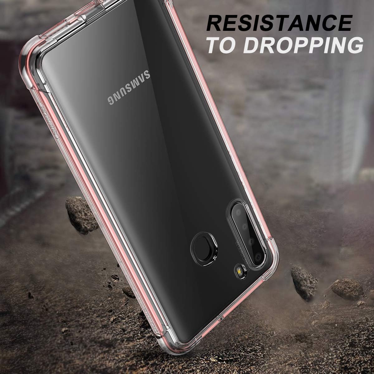 SURITCH Clear Case for Samsung A21,[Built in Screen Protector] Full-Body Protection Hard Shell+Soft TPU Rubber Bumper Shockproof Rugged Protective Cover for Samsung Galaxy A21 6.5 Inch (Rose Gold)