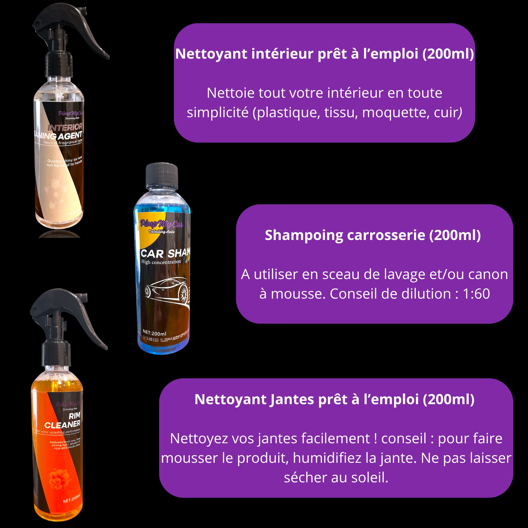 Kit Nettoyage Voiture complet - Sac Detailing auto intérieur extérieur - Microfibre, Microfibre Séchage, Shampoing, Nettoyant Jantes, APC, Pinceaux, Brosse Jantes, Gant Lavage, Scrub Pad